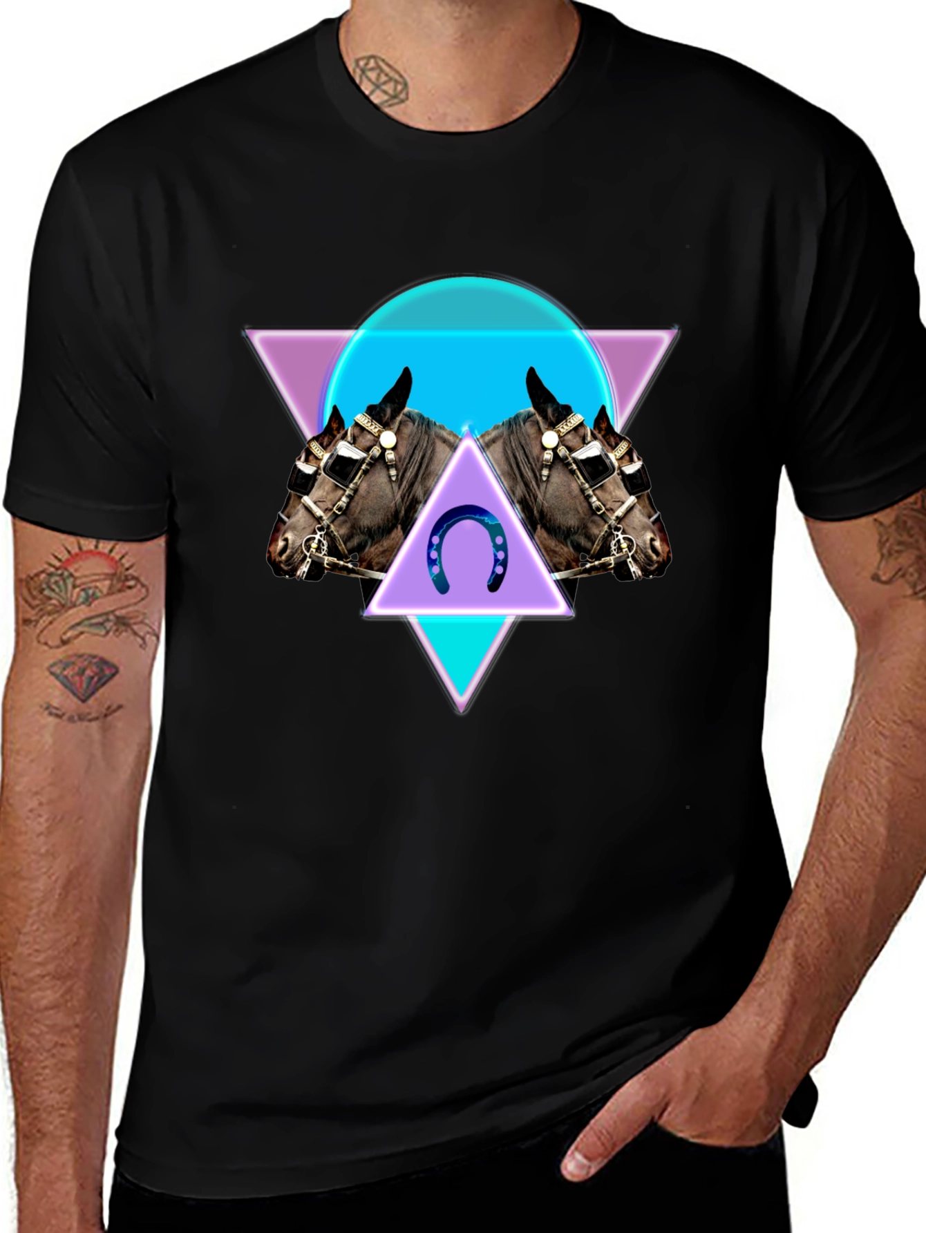 Geometric Horse Graphic Tee - Black
