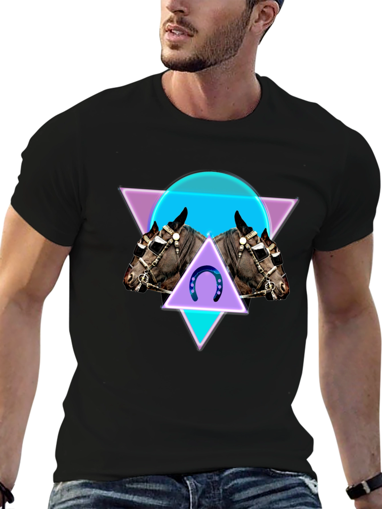 Geometric Horse Graphic Tee - Black