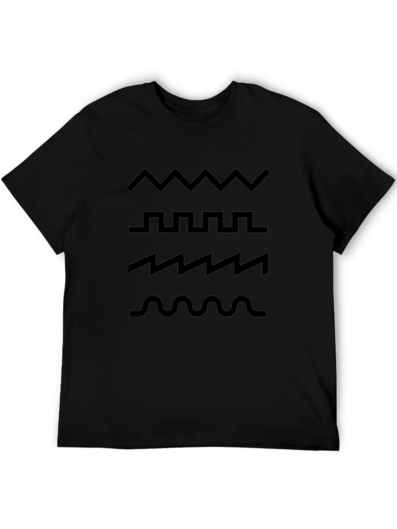 Mens Black Graphic Wave Pattern T-Shirt