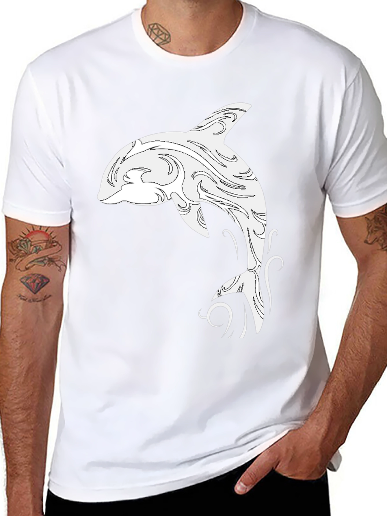 Black T-Shirt with White Orca Design