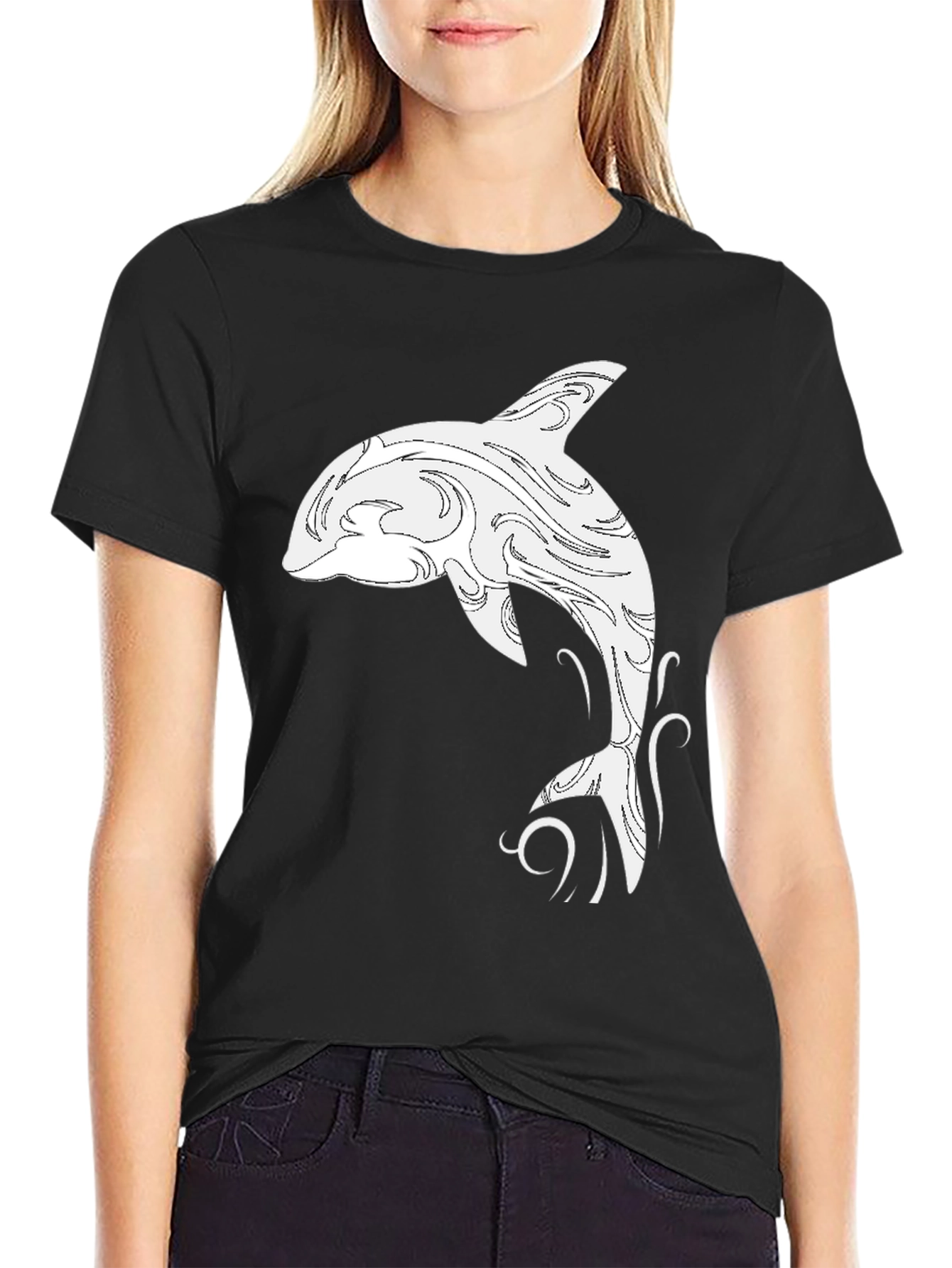 Black T-Shirt with White Orca Design