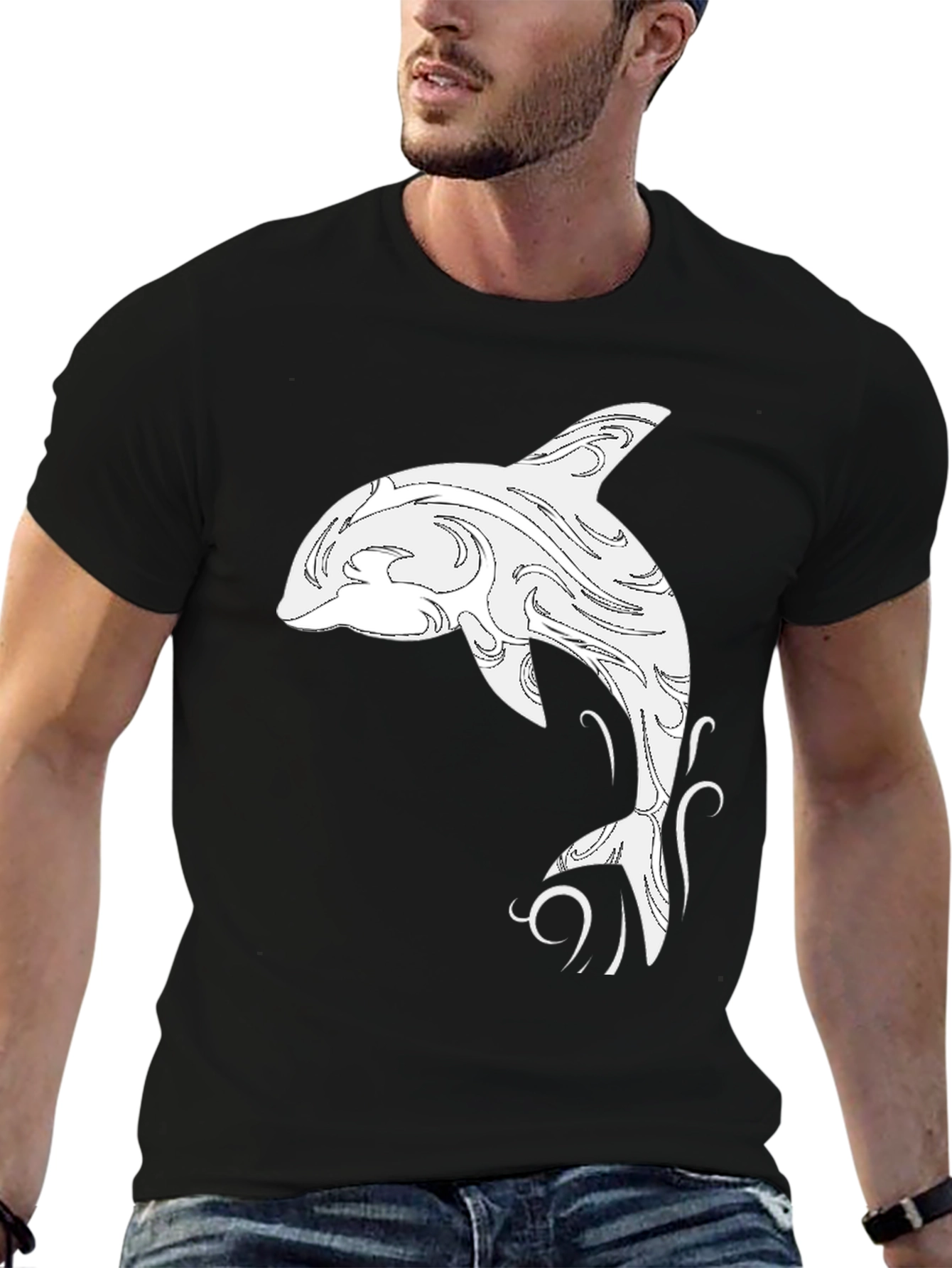 Black T-Shirt with White Orca Design
