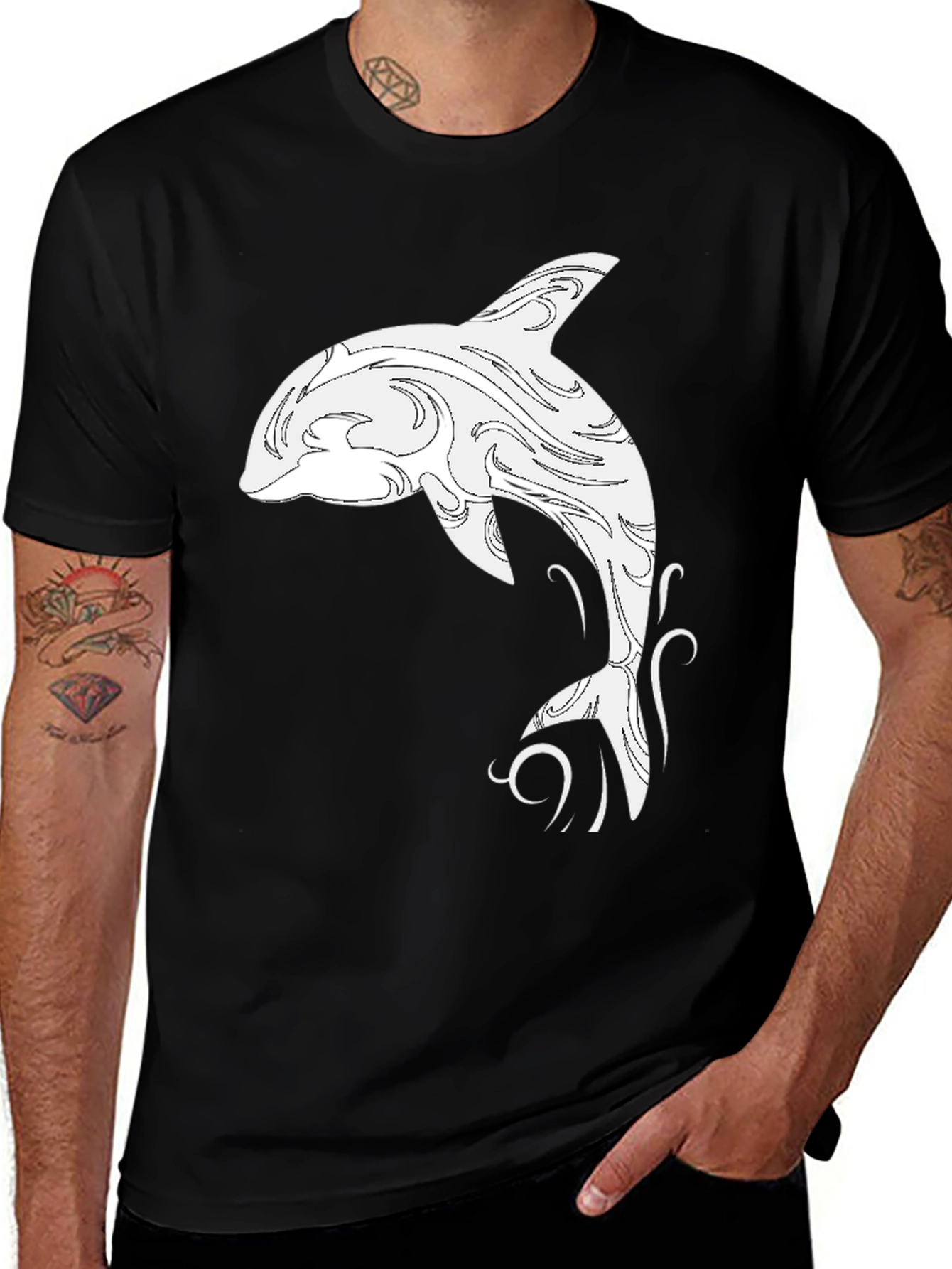 Black T-Shirt with White Orca Design