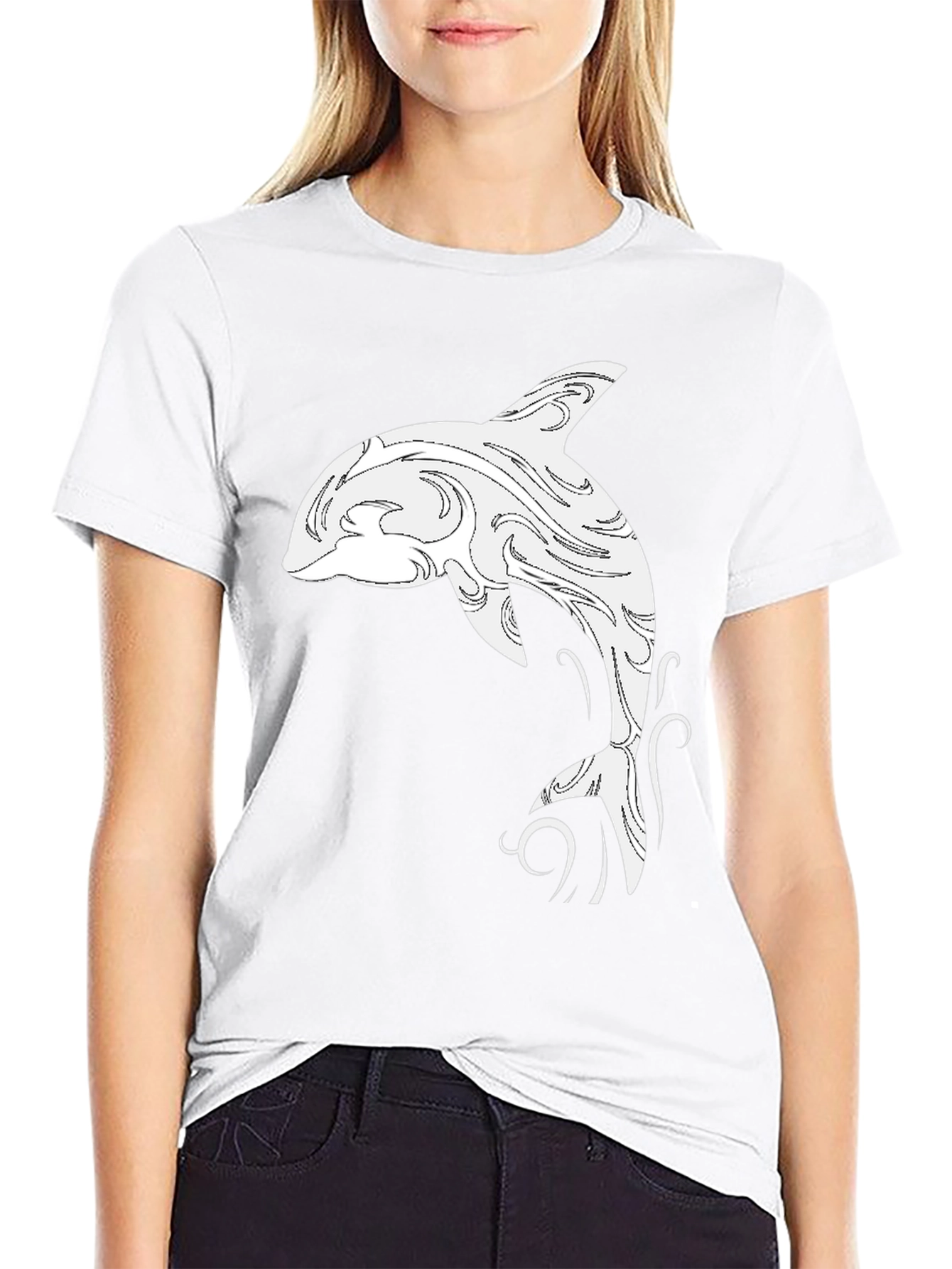 Black T-Shirt with White Orca Design