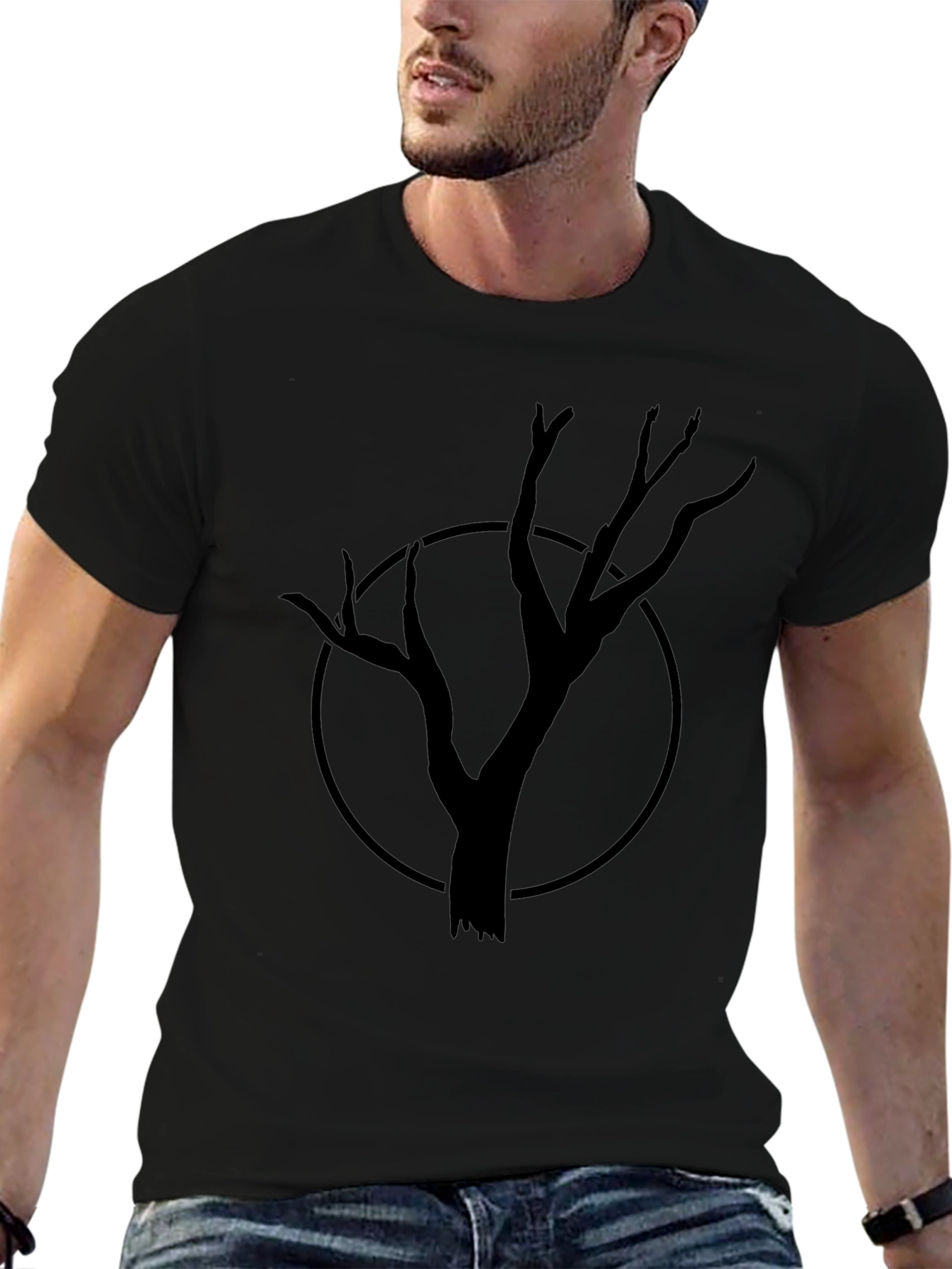 Mens Black Tree Graphic Tee - Unique Design