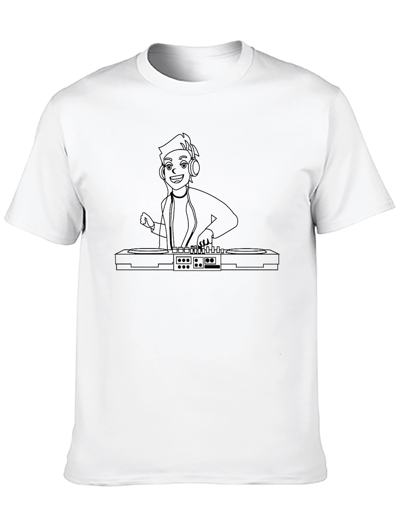 DJ Cartoon Outline T-Shirt - Black