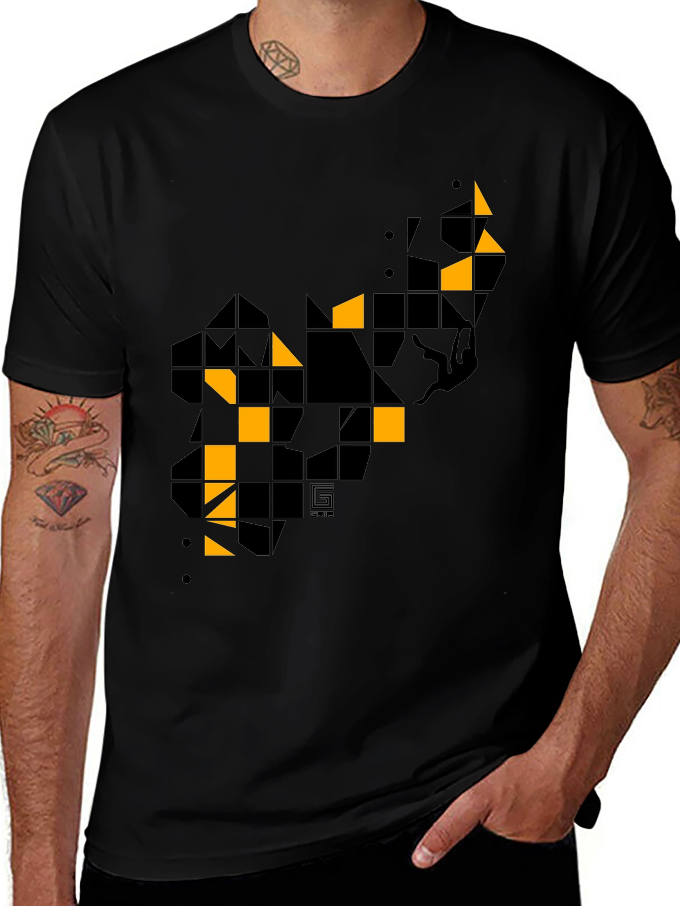 Geometric Graphic Print Mens Black T-Shirt