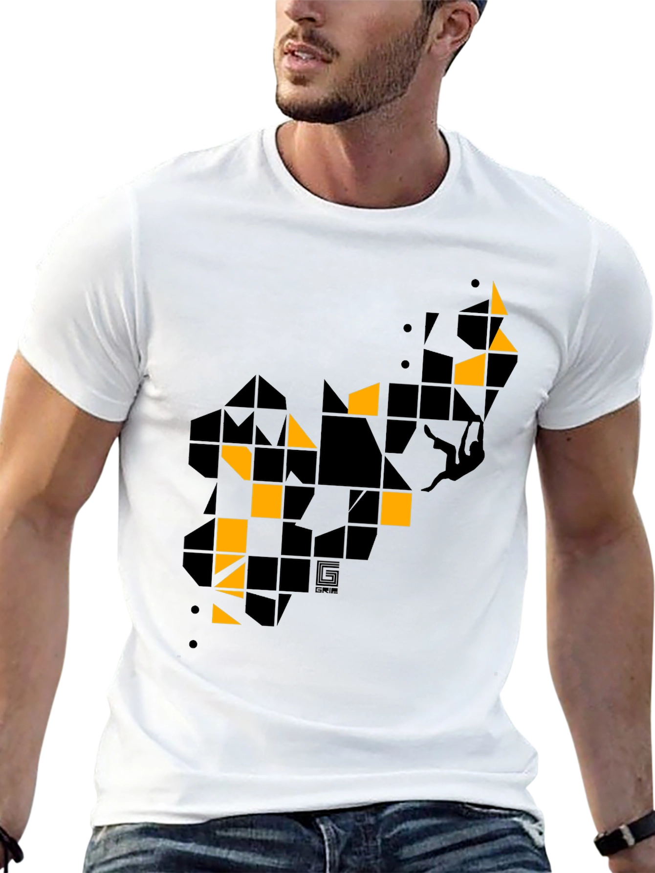 Geometric Graphic Print Mens Black T-Shirt