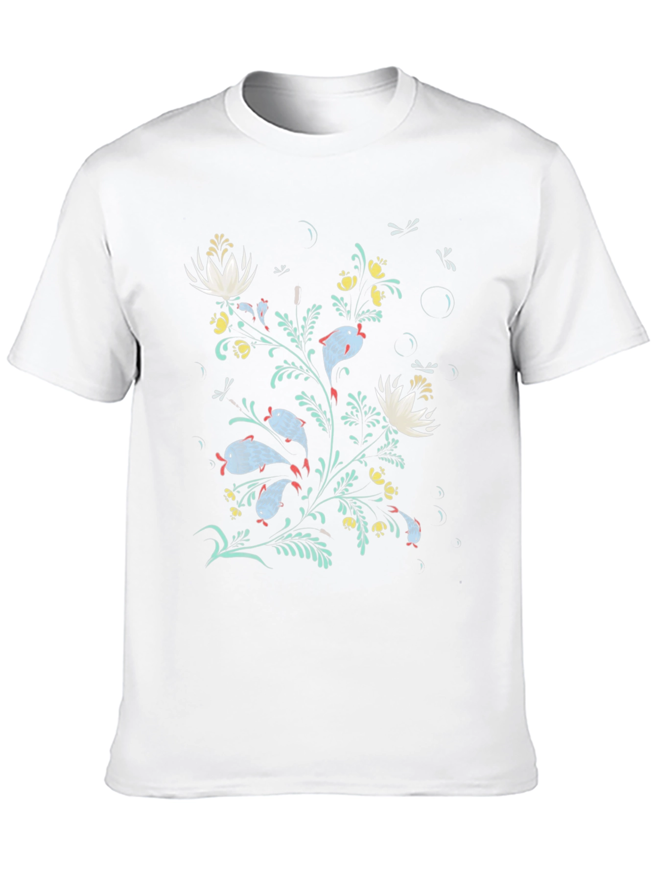 Floral Fish Graphic Black T-Shirt