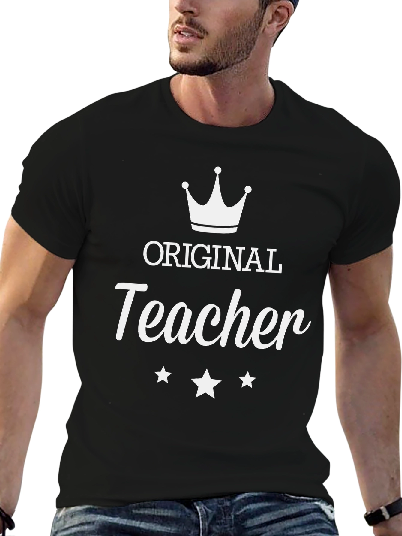 Original Teacher Graphic Tee - Black Cotton Blend