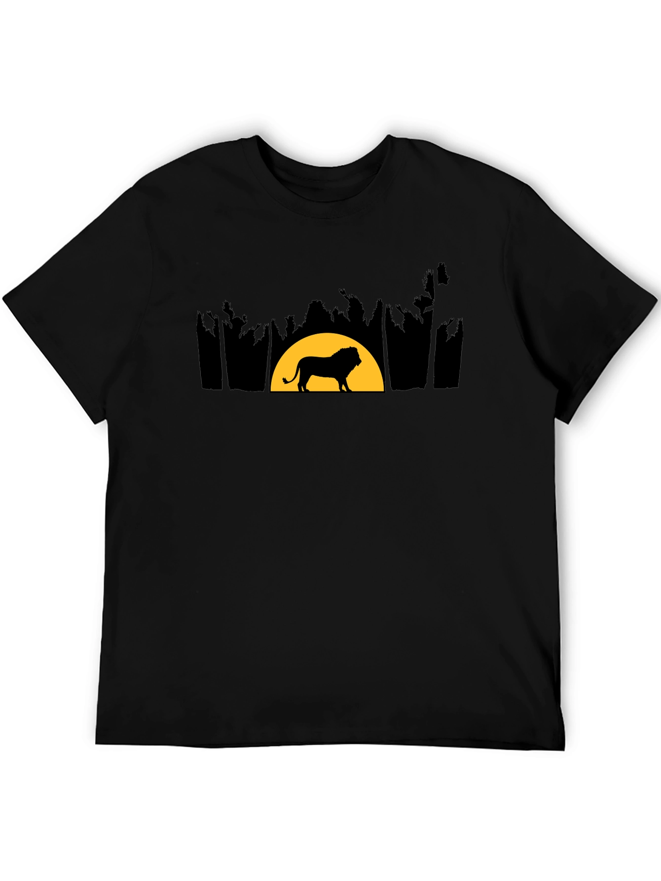 Lion Sunset Graphic Tee - Black Cotton Shirt