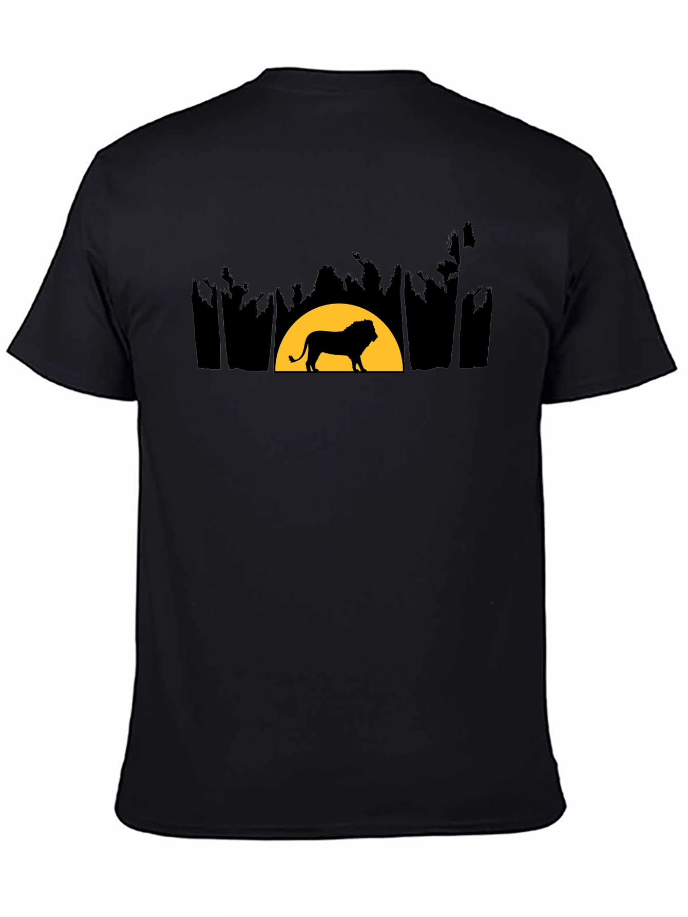 Lion Sunset Graphic Tee - Black Cotton Shirt
