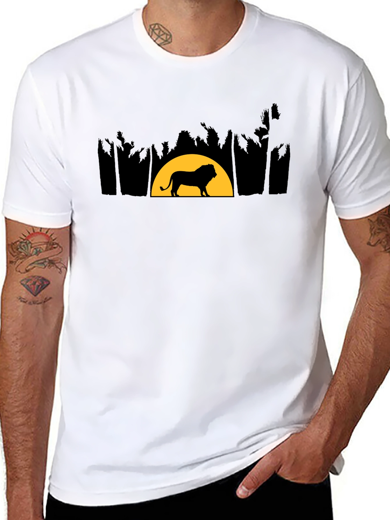 Lion Sunset Graphic Tee - Black Cotton Shirt