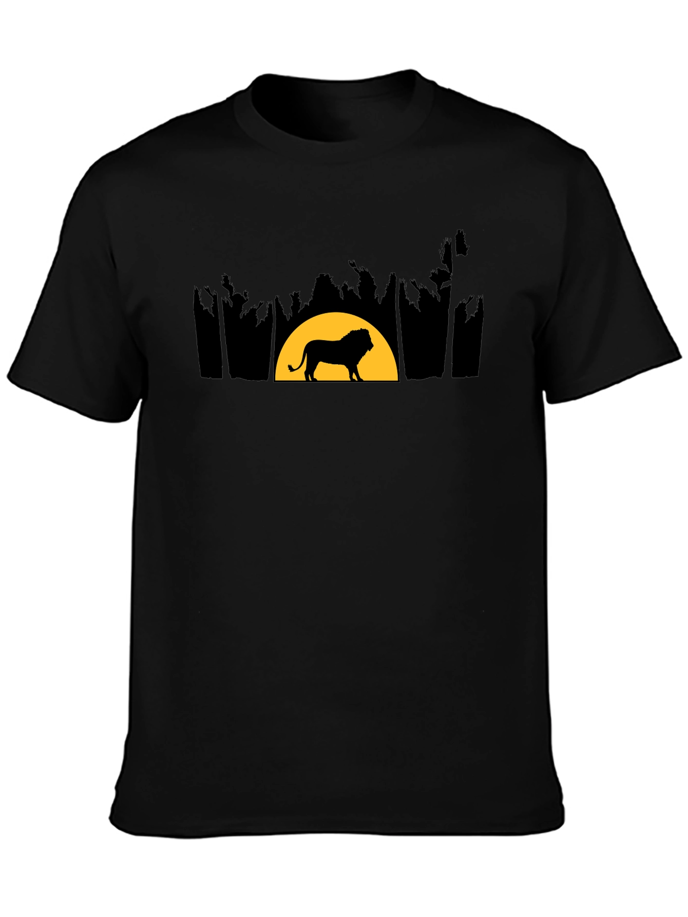Lion Sunset Graphic Tee - Black Cotton Shirt