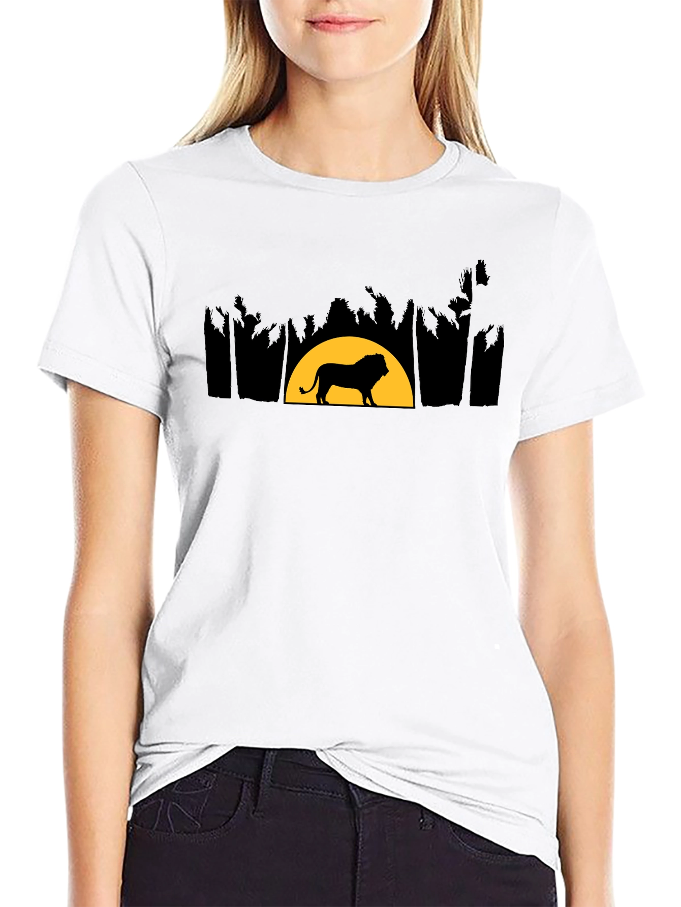 Lion Sunset Graphic Tee - Black Cotton Shirt