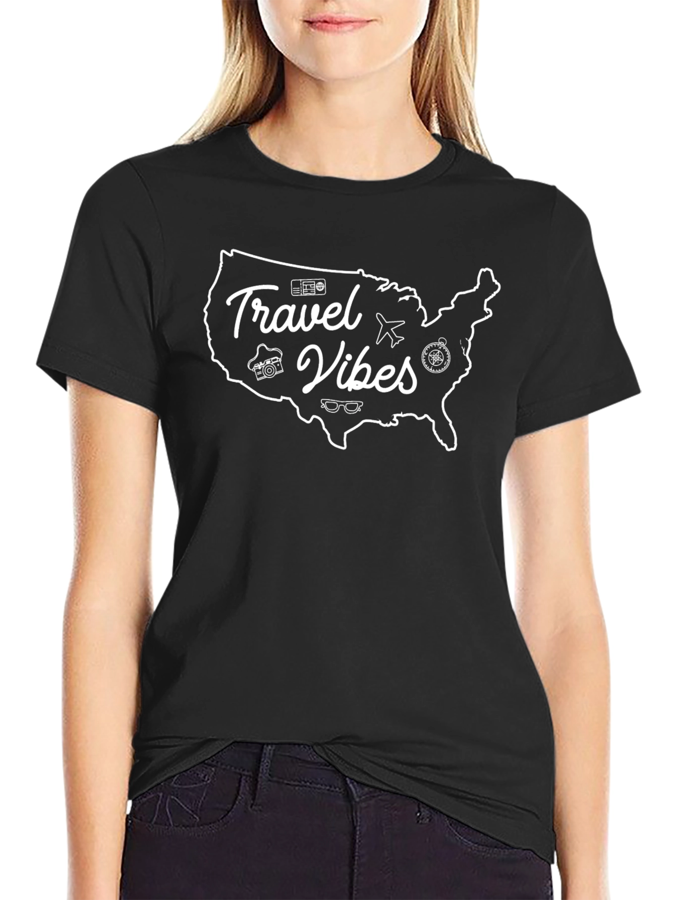 Travel Vibes USA Graphic Tee - Black