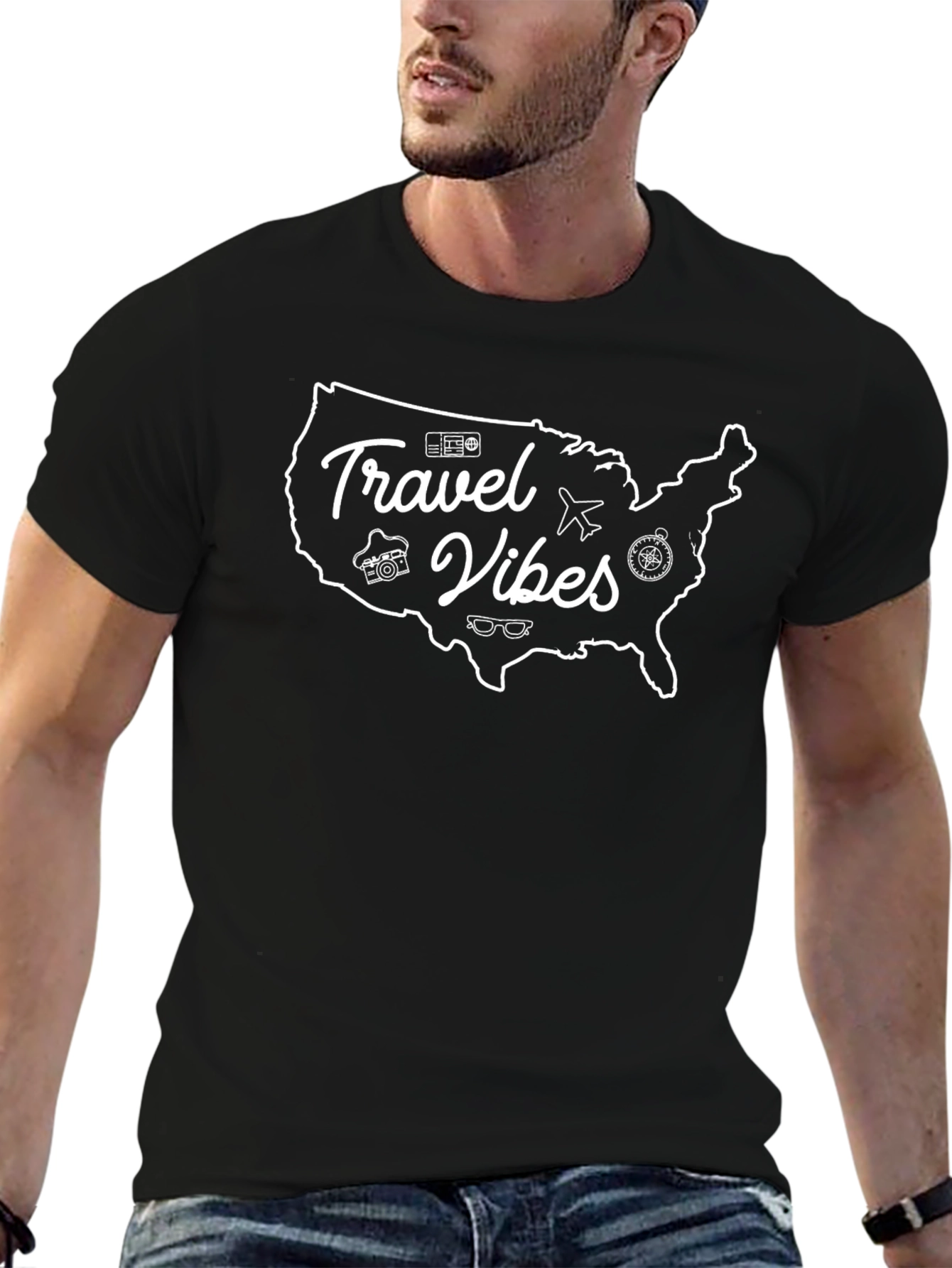 Travel Vibes USA Graphic Tee - Black
