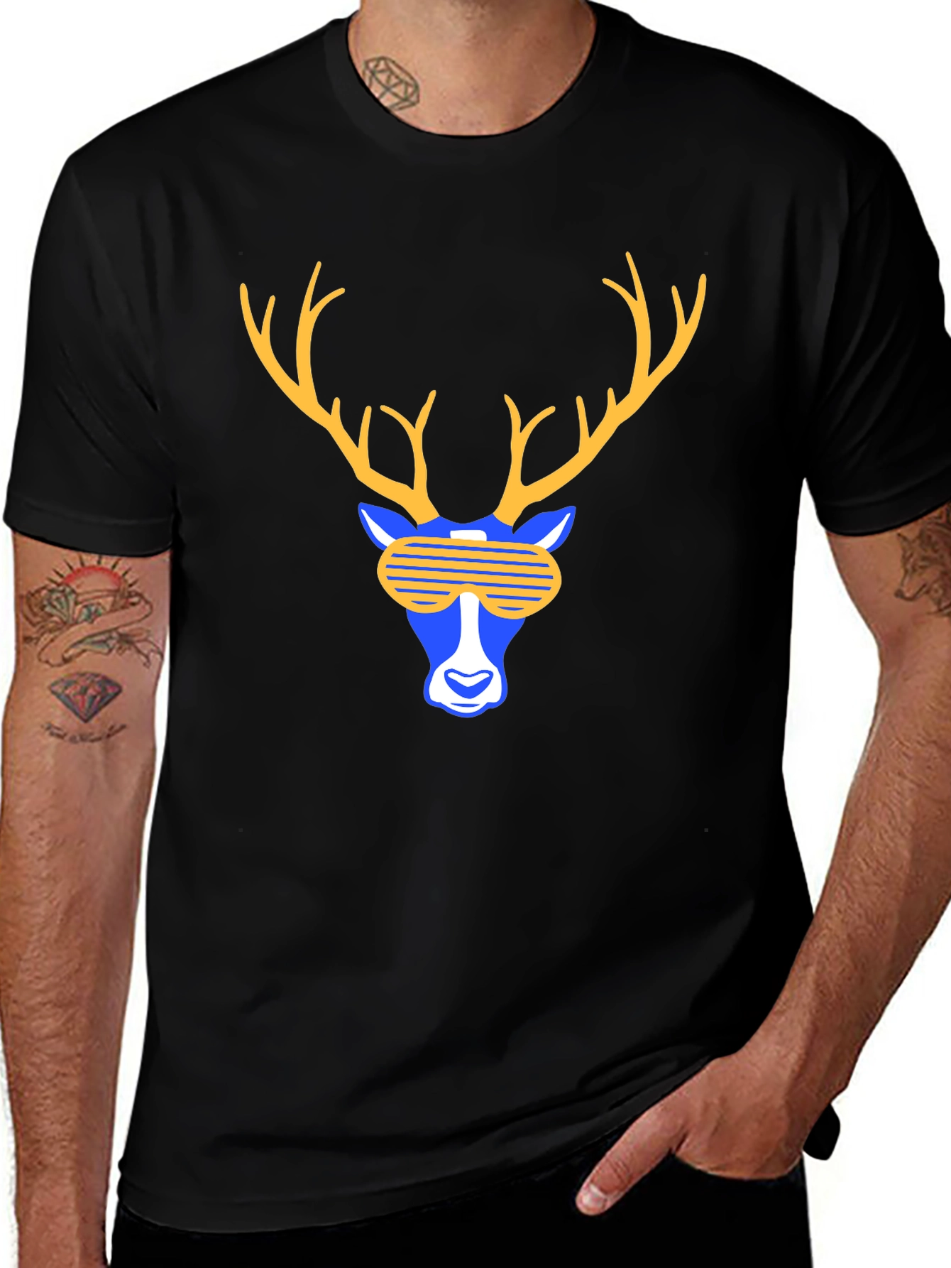 Cool Deer Graphic Tee - Black T-Shirt