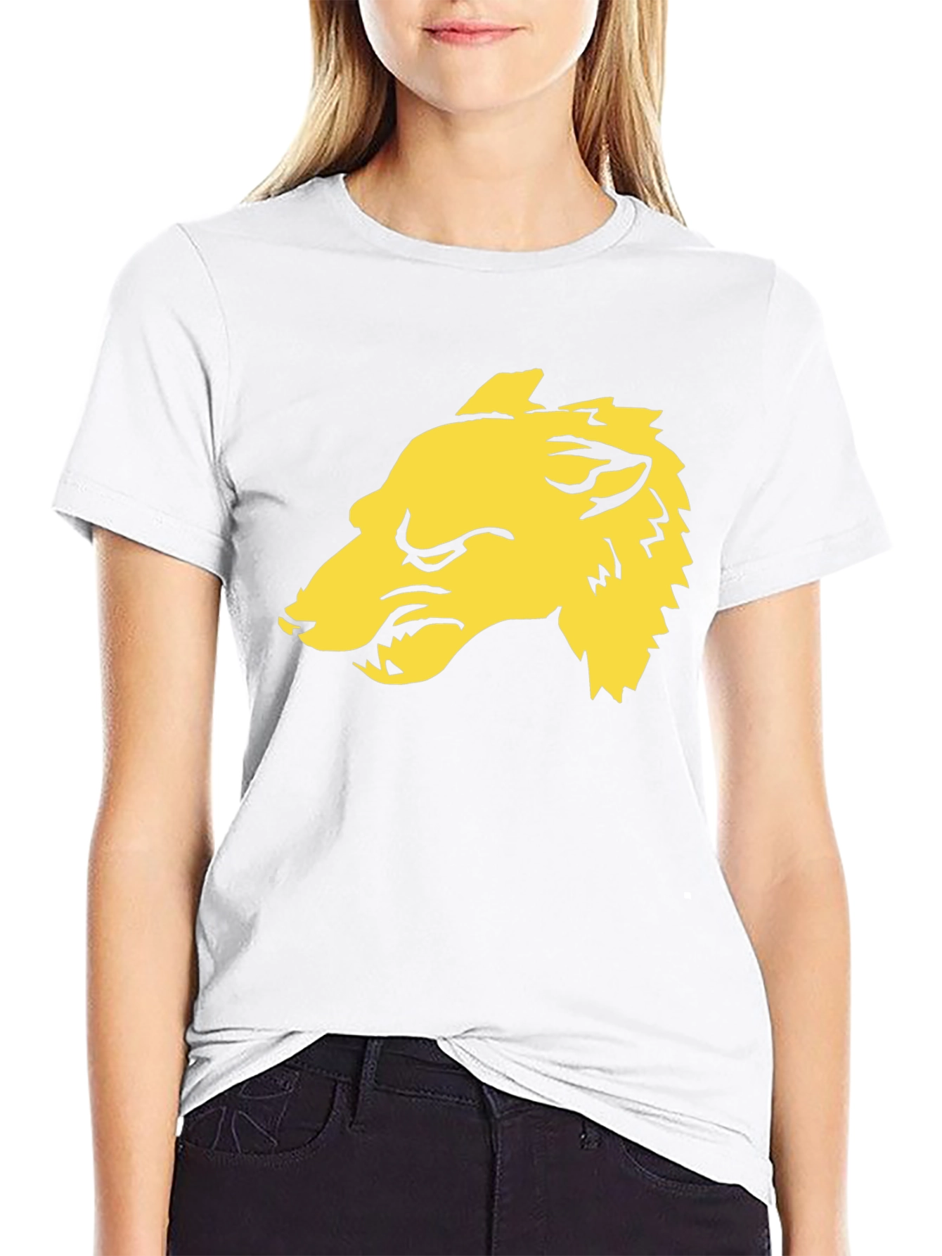 Black T-Shirt with Bold Yellow Lion Graphic