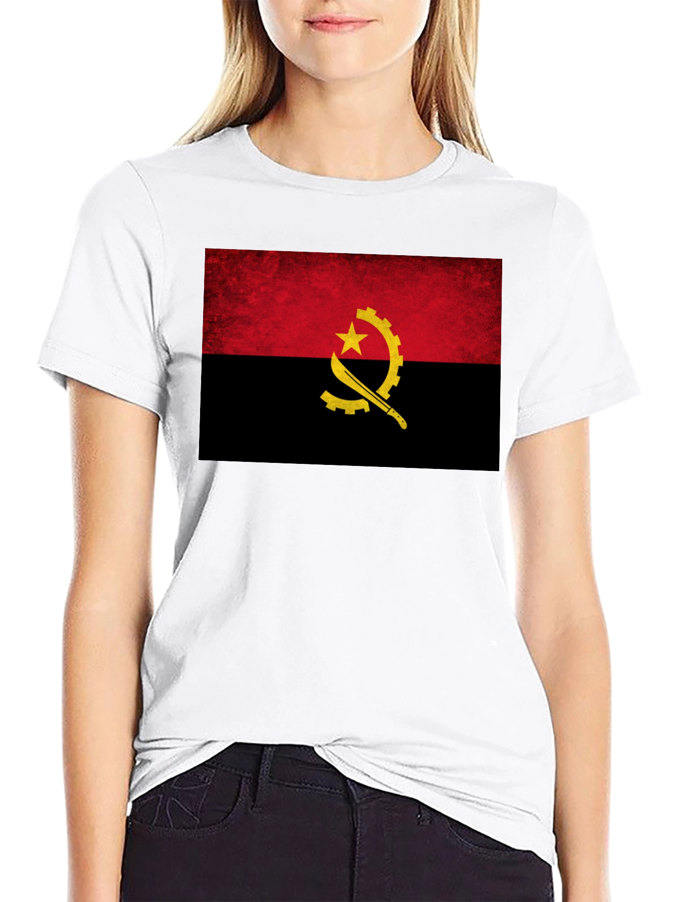 Angola Flag T-Shirt - Black Cotton Tee