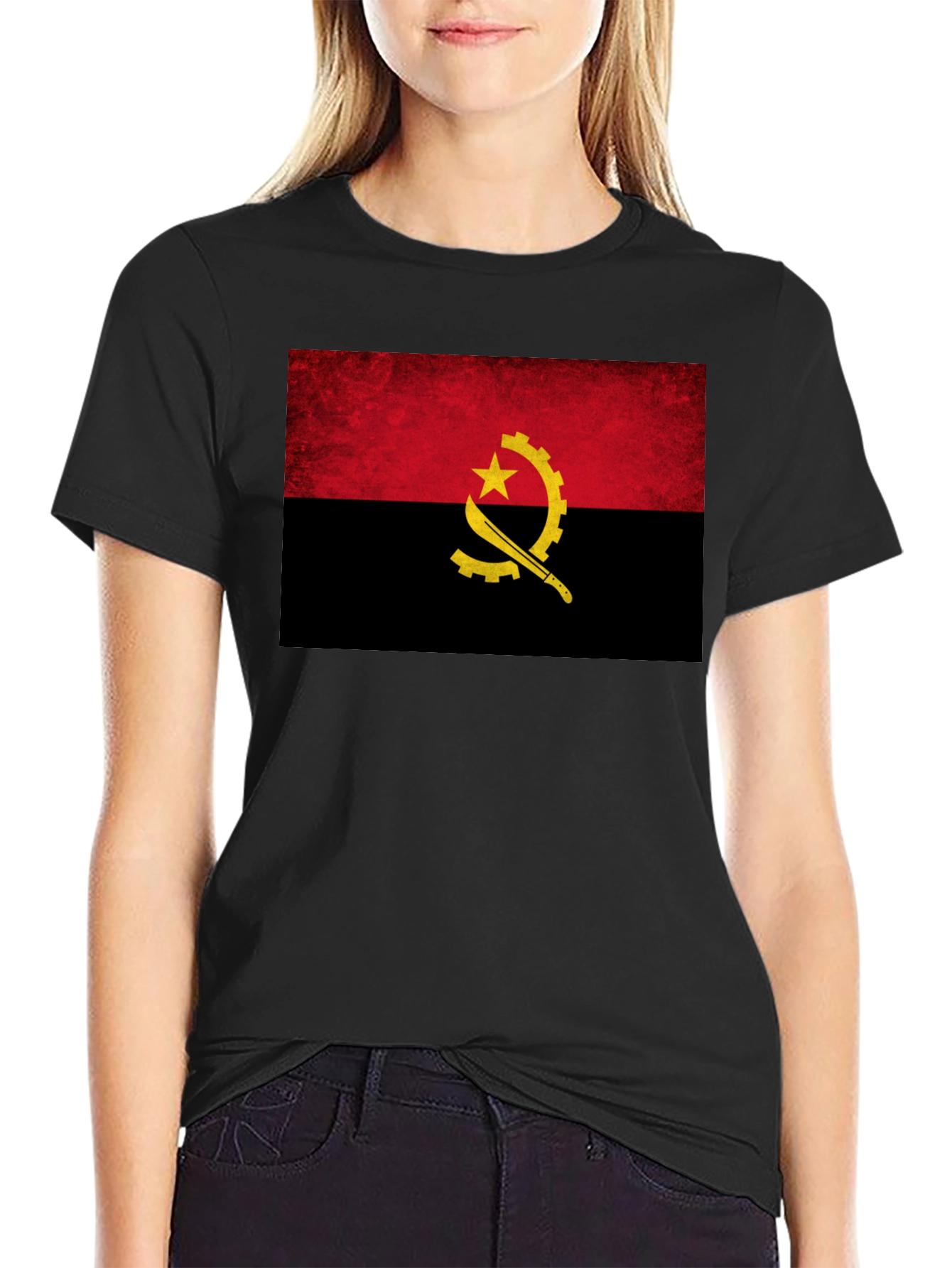 Angola Flag T-Shirt - Black Cotton Tee
