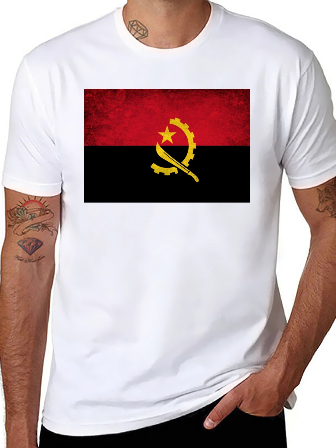 Angola Flag T-Shirt - Black Cotton Tee