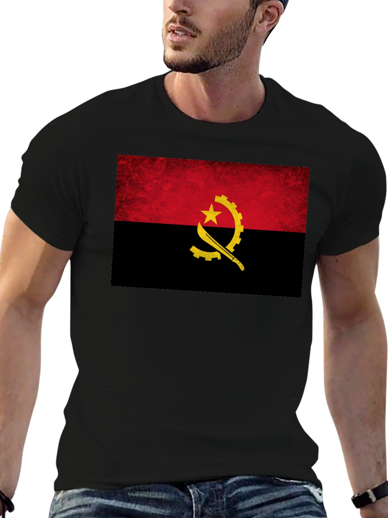 Angola Flag T-Shirt - Black Cotton Tee