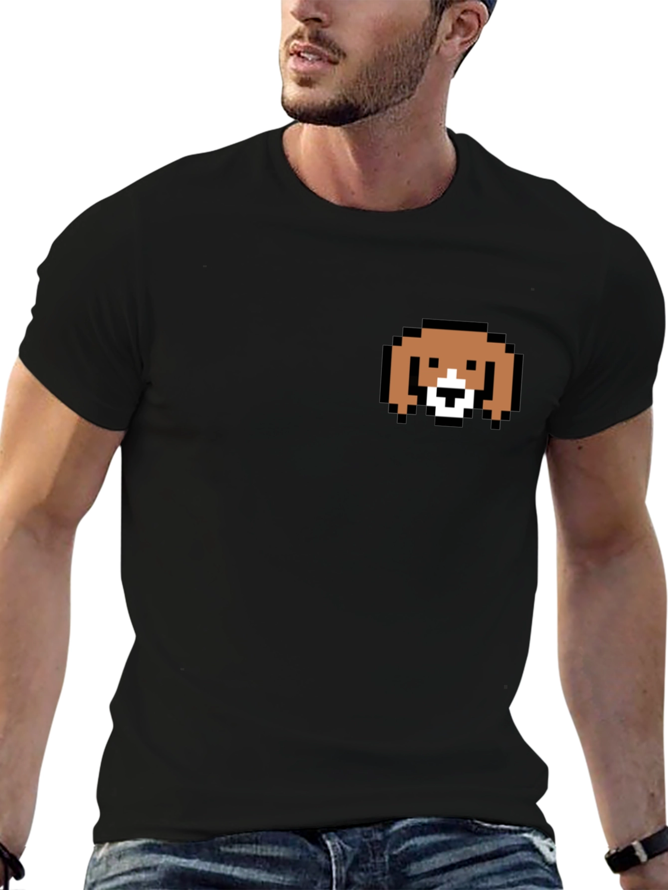 Pixel Dog Tee - Classic Black Cotton Blend Shirt