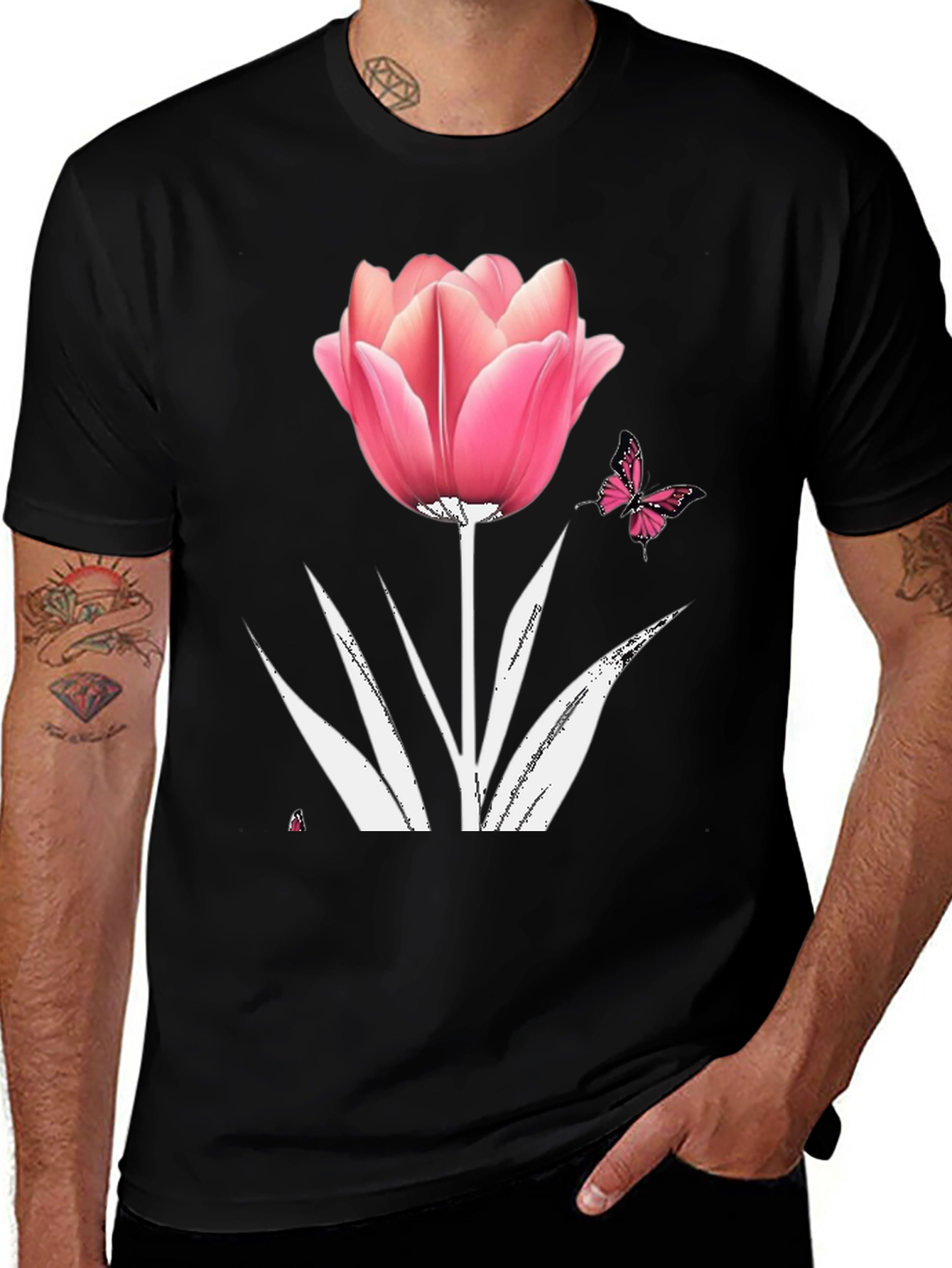Floral Tulip Butterfly Graphic T-Shirt