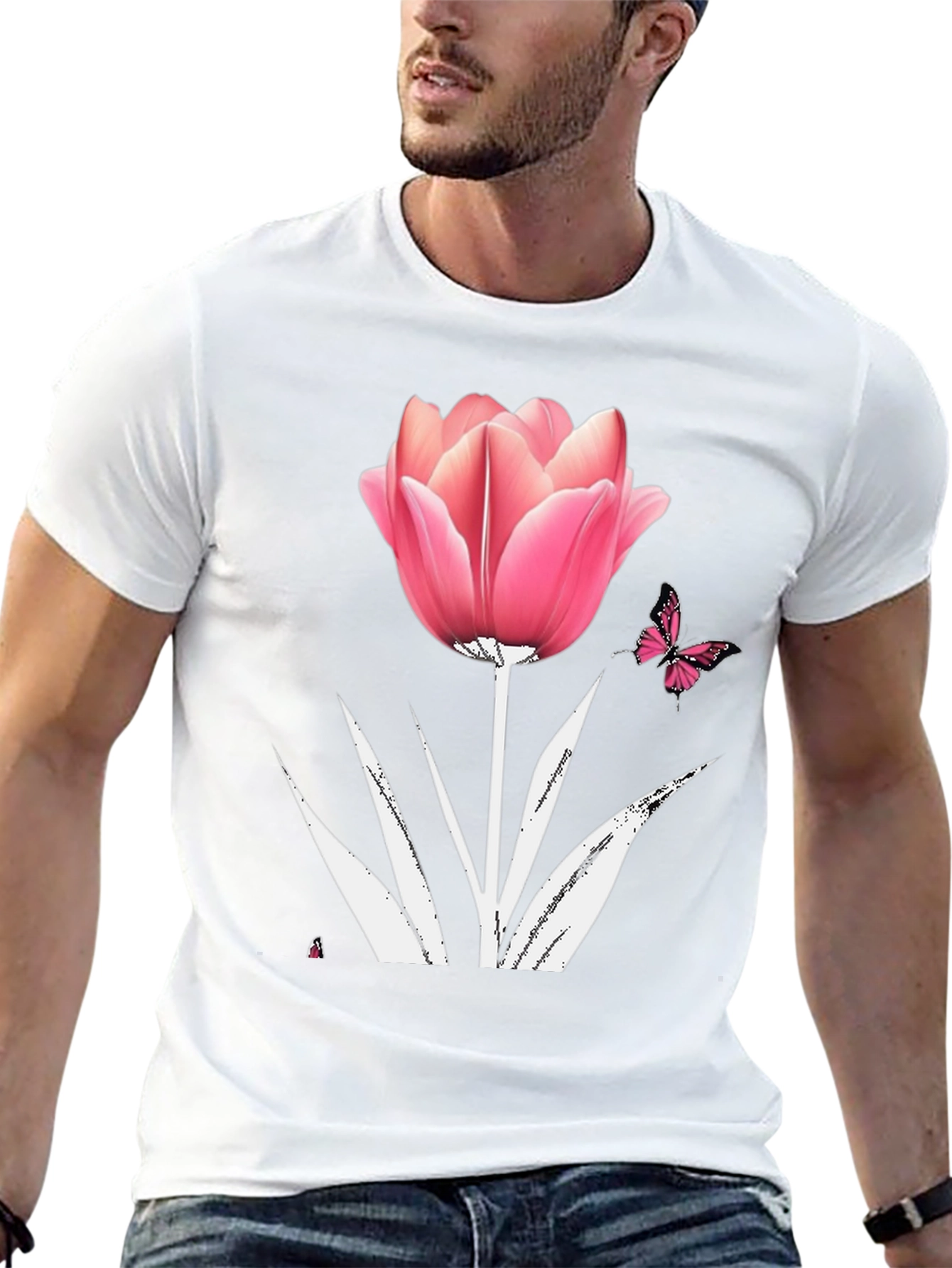 Floral Tulip Butterfly Graphic T-Shirt
