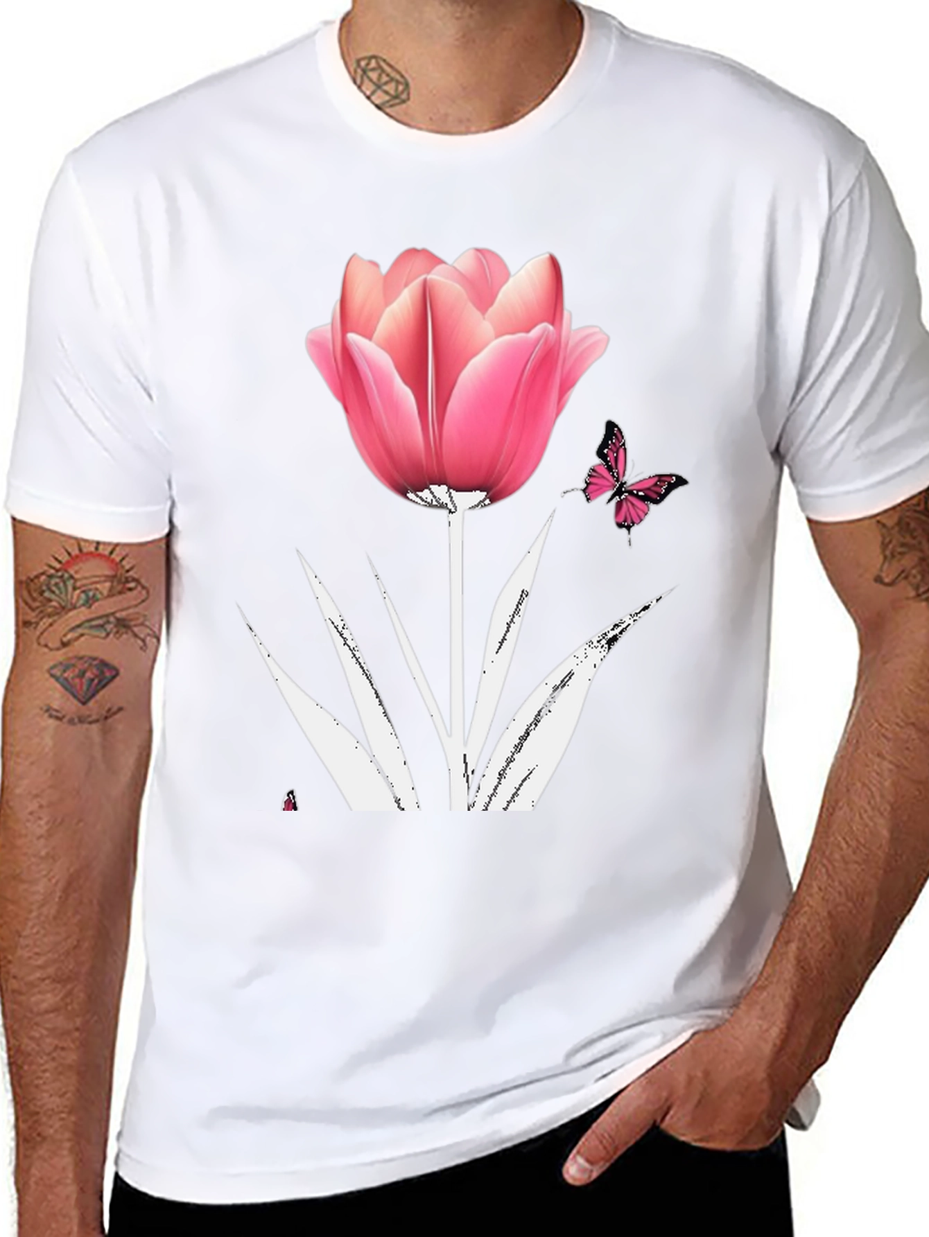 Floral Tulip Butterfly Graphic T-Shirt