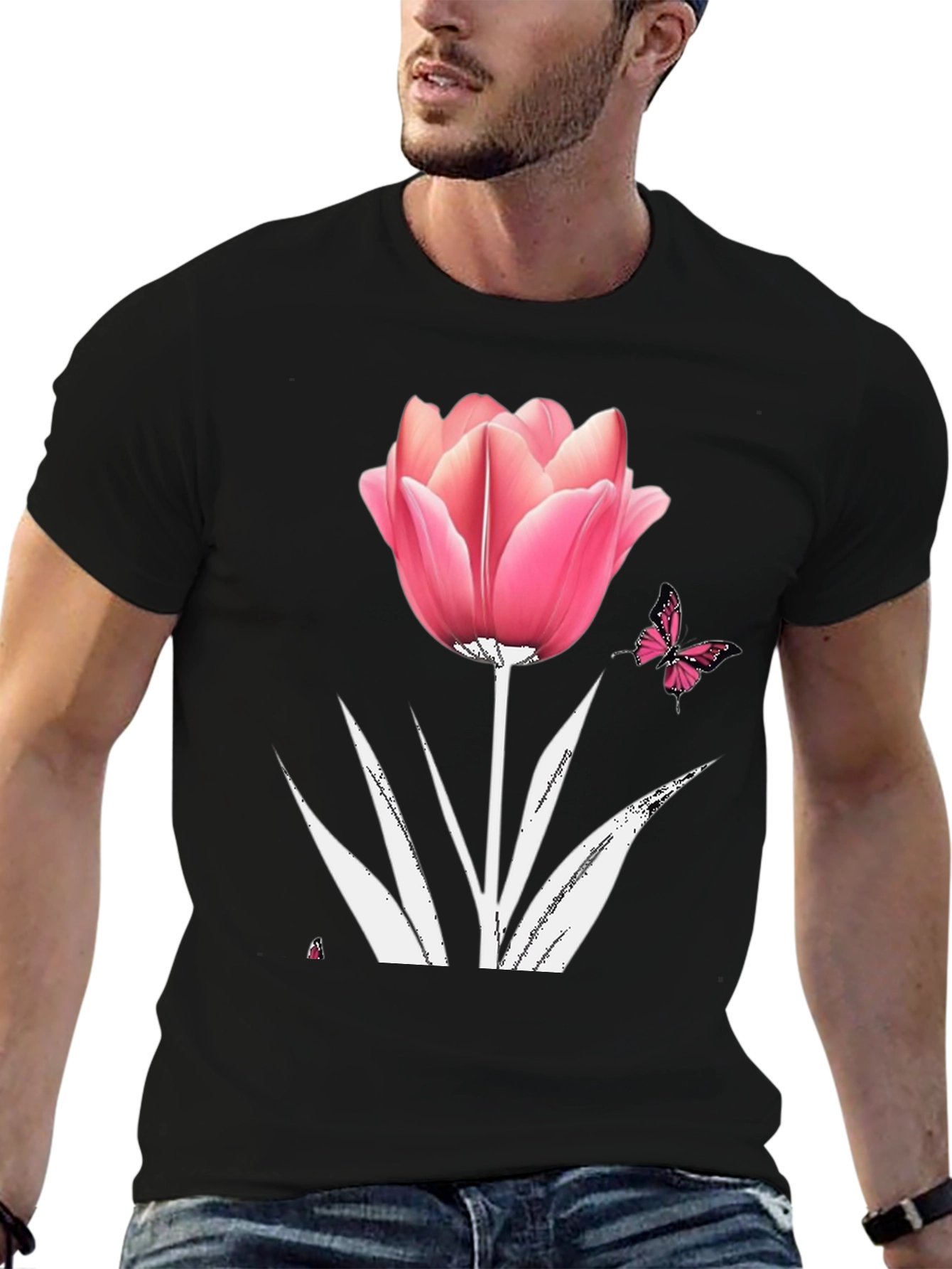 Floral Tulip Butterfly Graphic T-Shirt