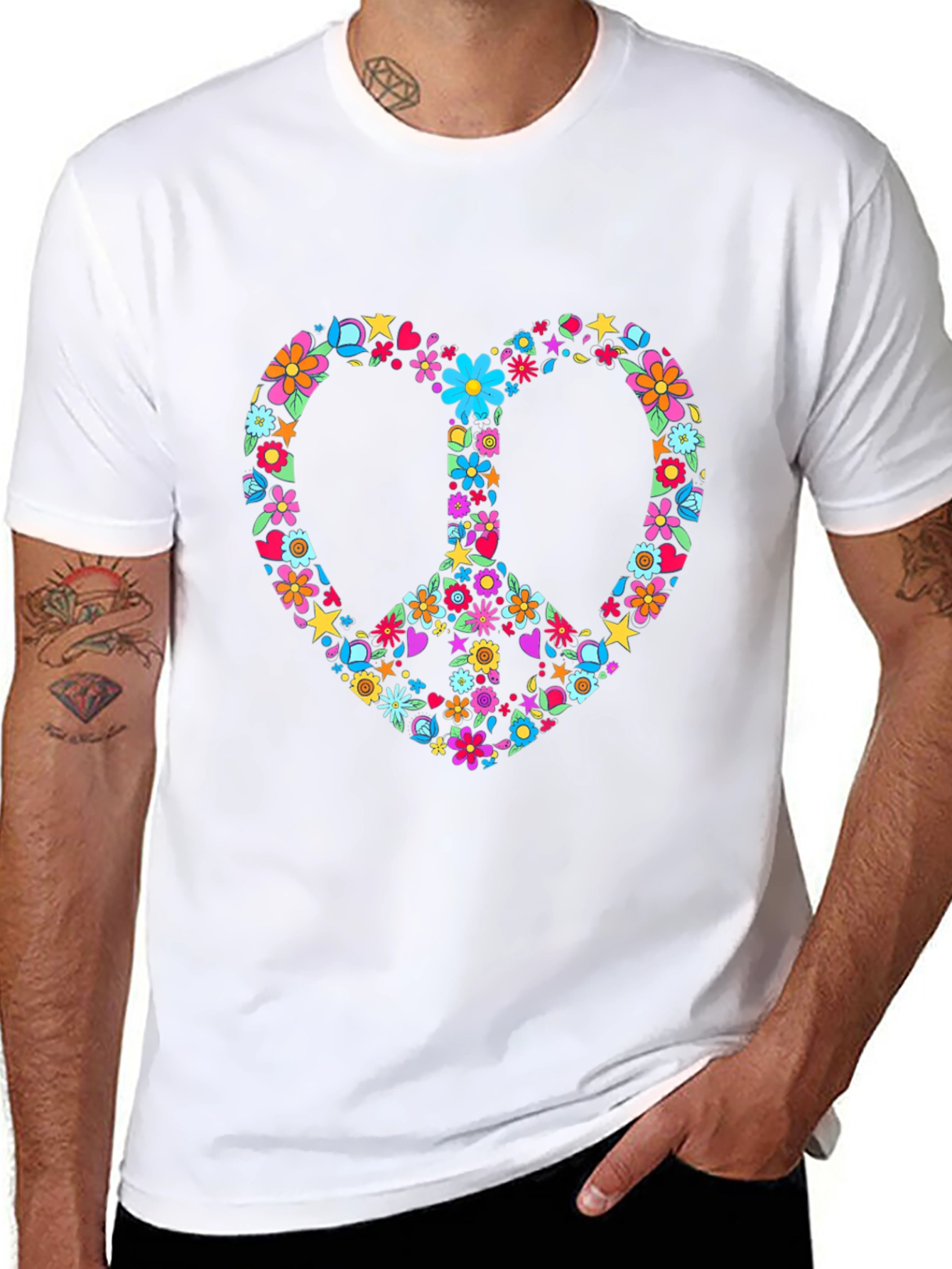Floral Peace Sign Heart Graphic T-Shirt