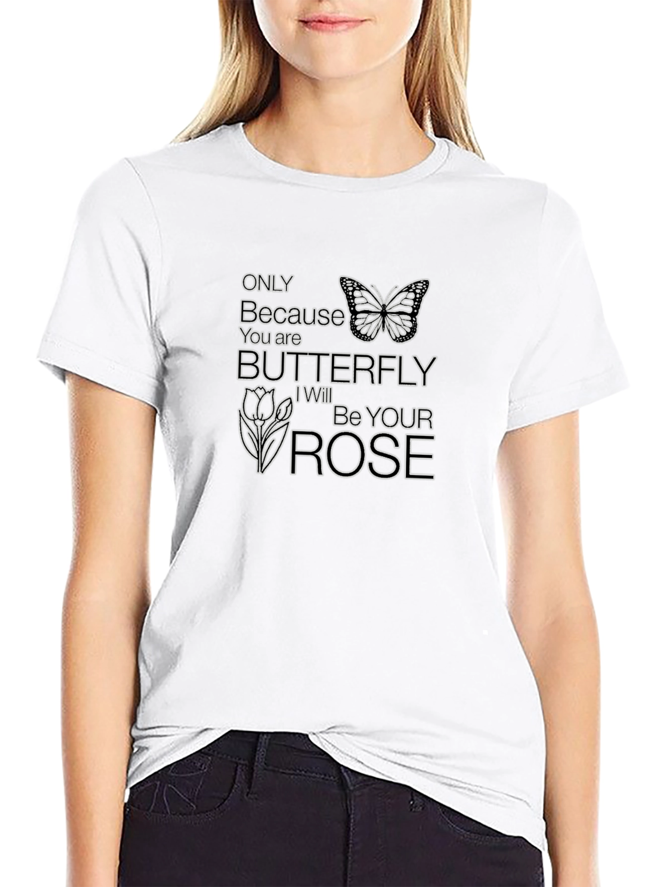 Butterfly Rose Graphic Tee - Unique Design Soft Fabric