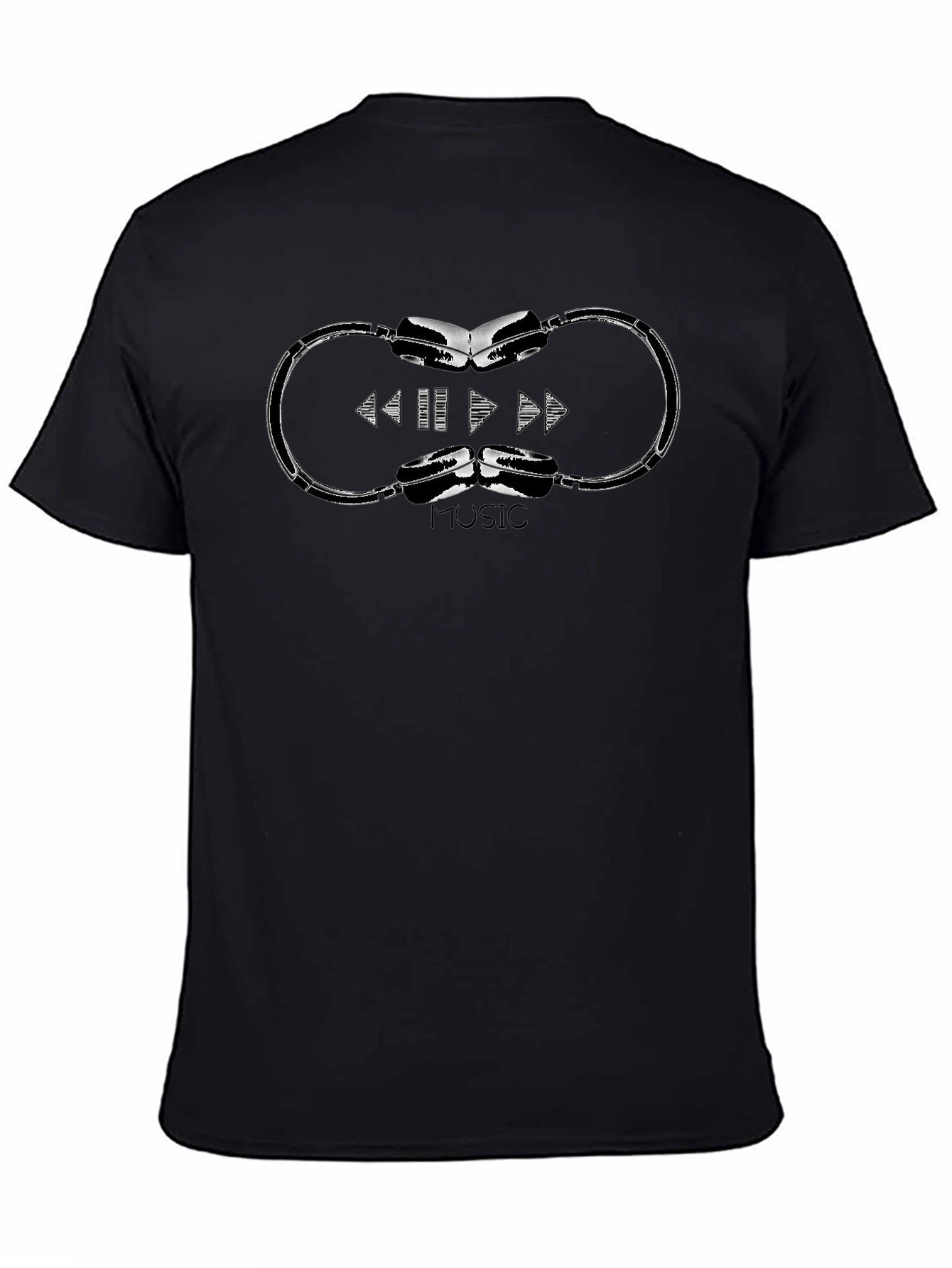 Music Headphone Graphic Tee - Black Crewneck T-Shirt