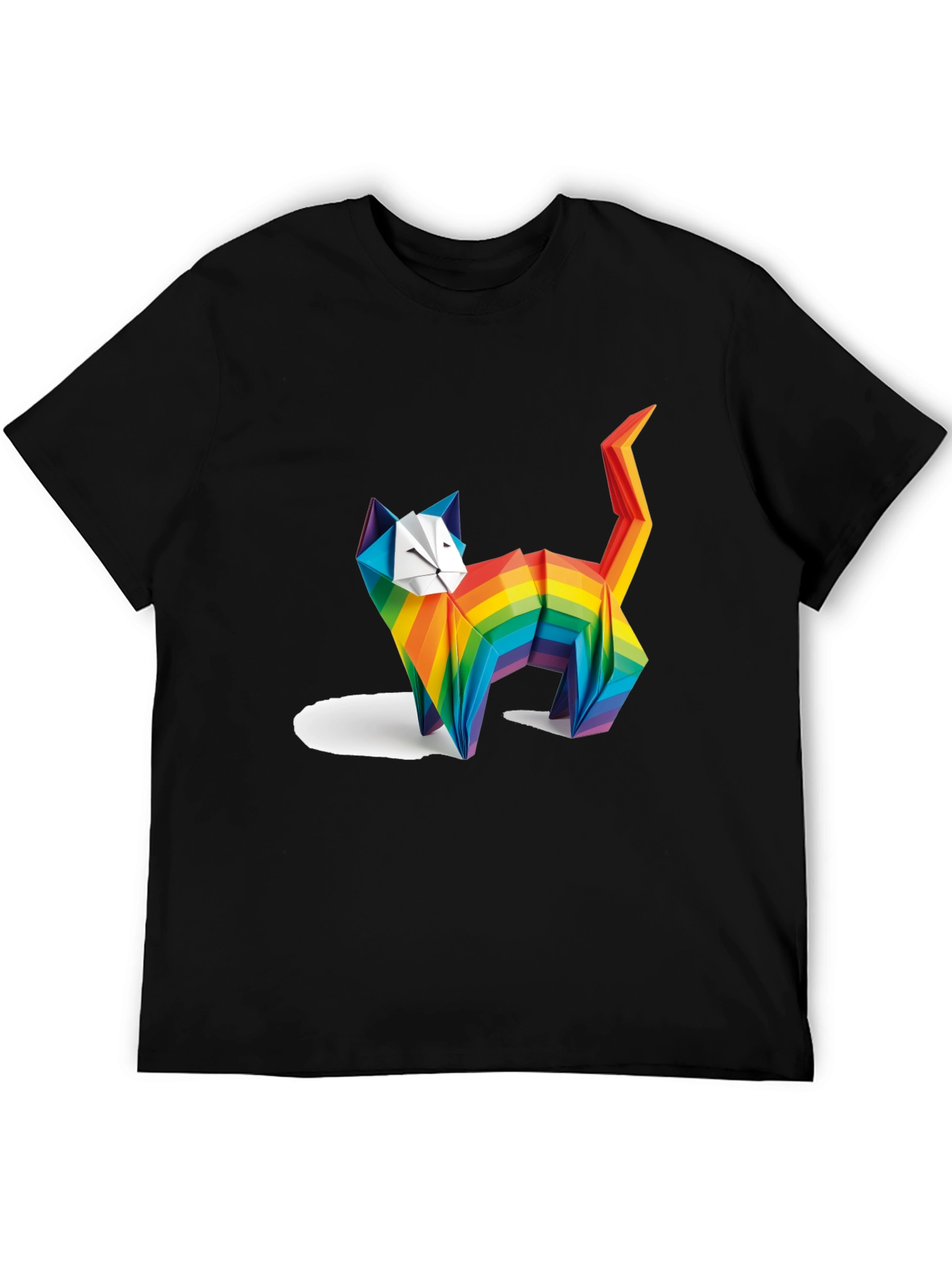 Rainbow Origami Cat Graphic T-Shirt