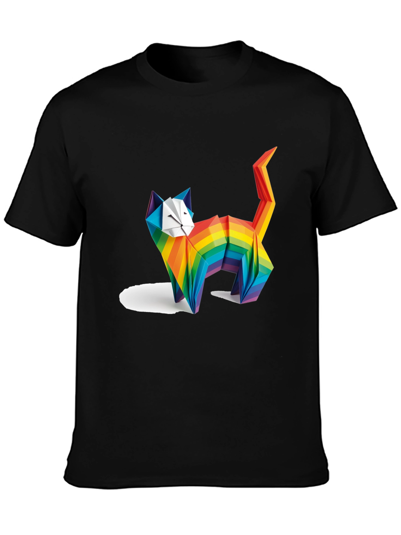 Rainbow Origami Cat Graphic T-Shirt