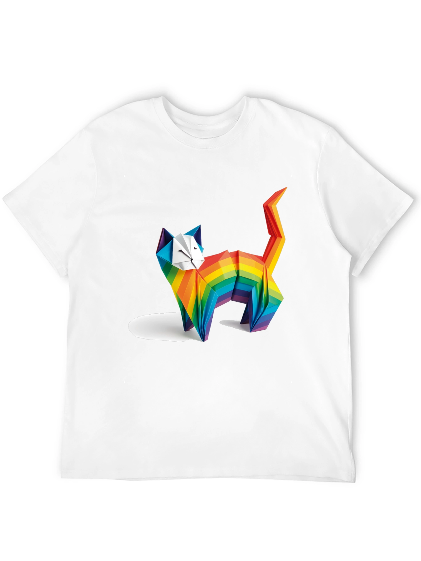 Rainbow Origami Cat Graphic T-Shirt
