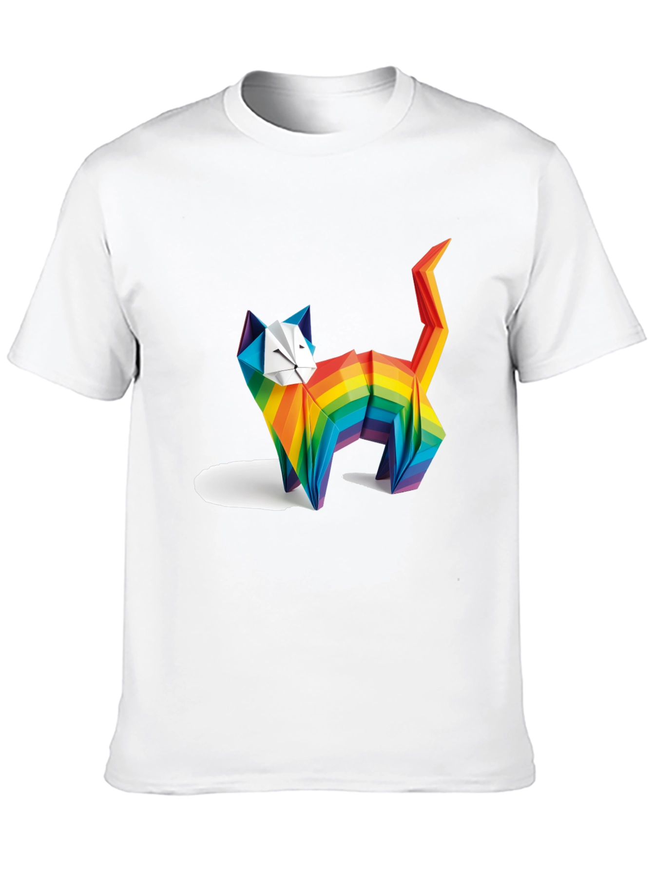 Rainbow Origami Cat Graphic T-Shirt