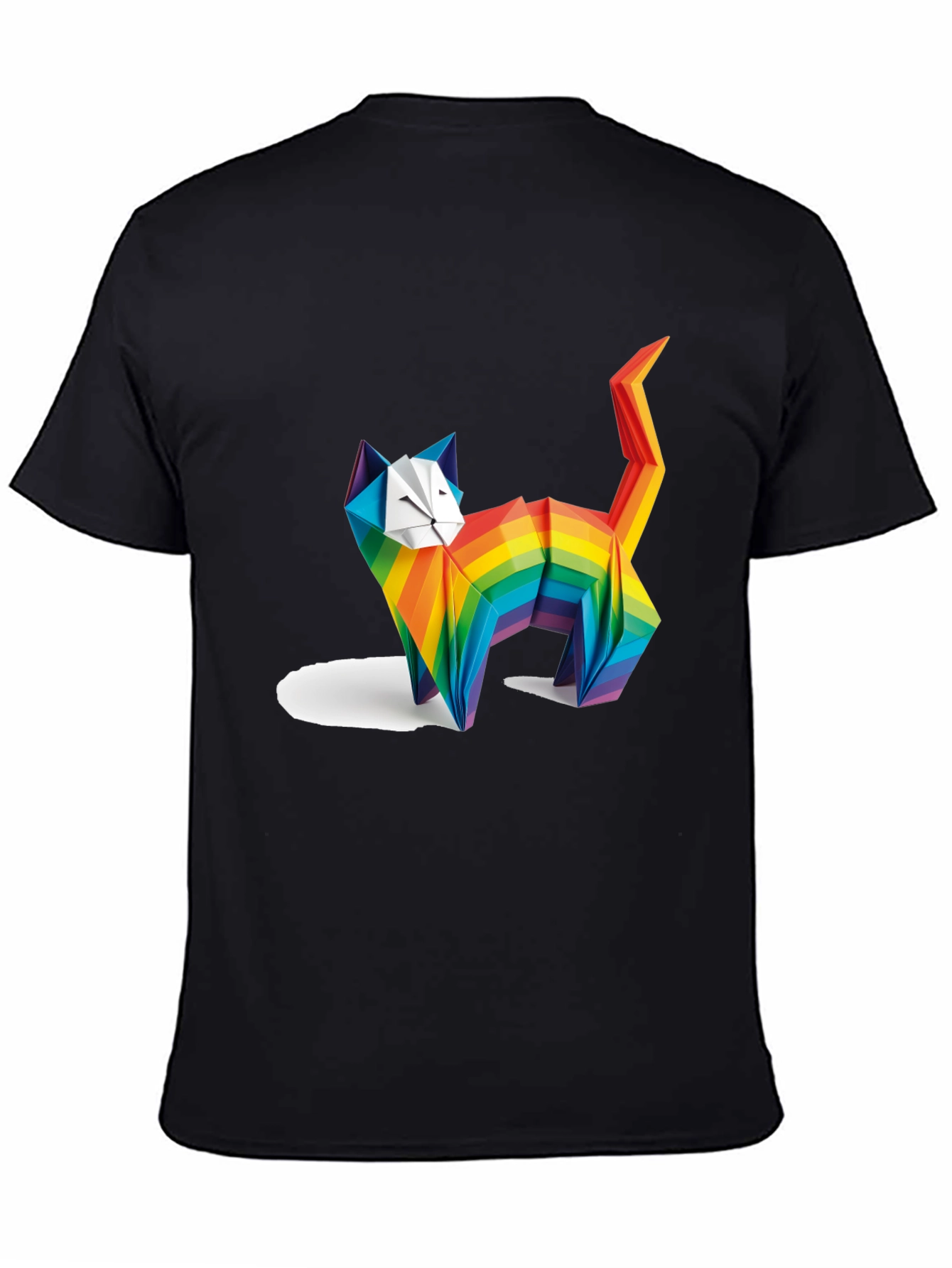 Rainbow Origami Cat Graphic T-Shirt
