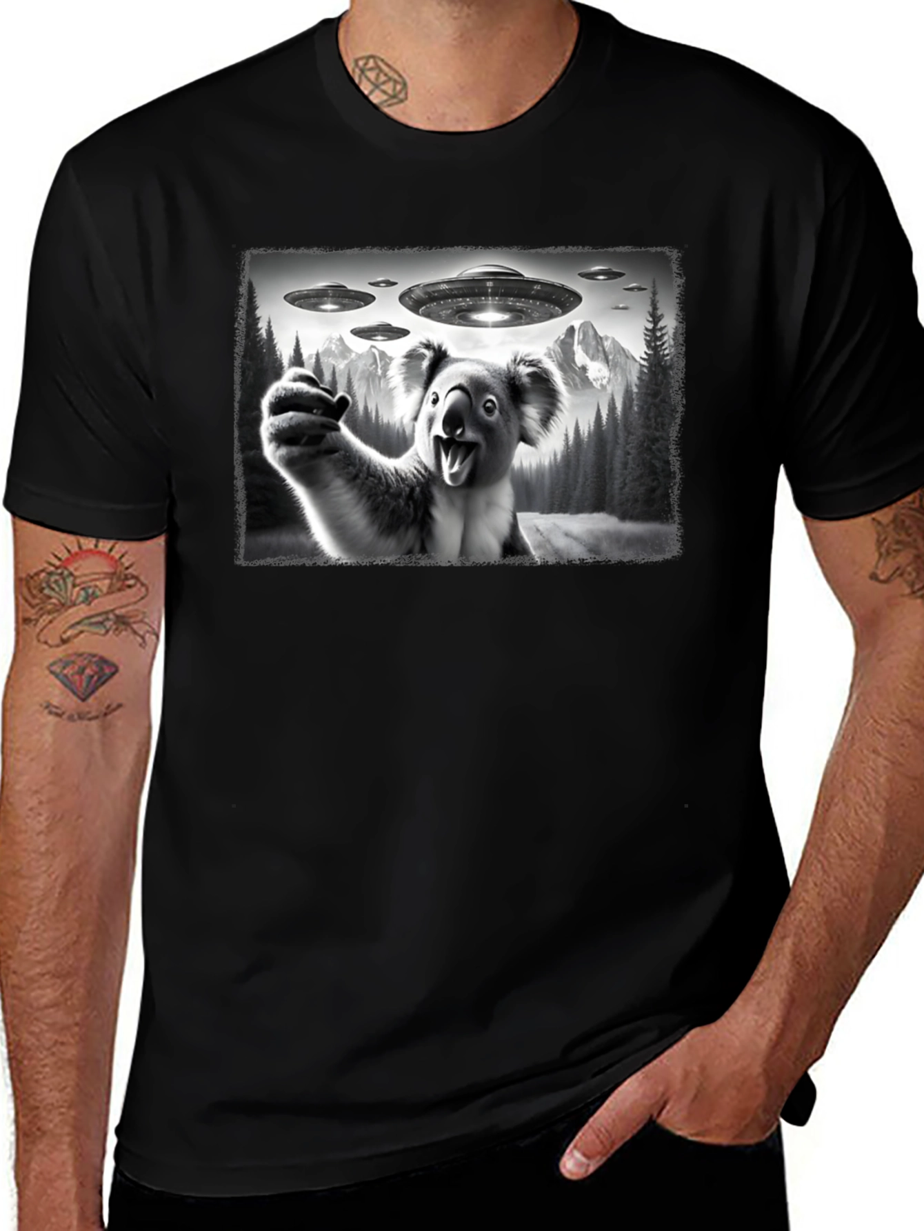 Koala Alien Abduction Graphic T-Shirt