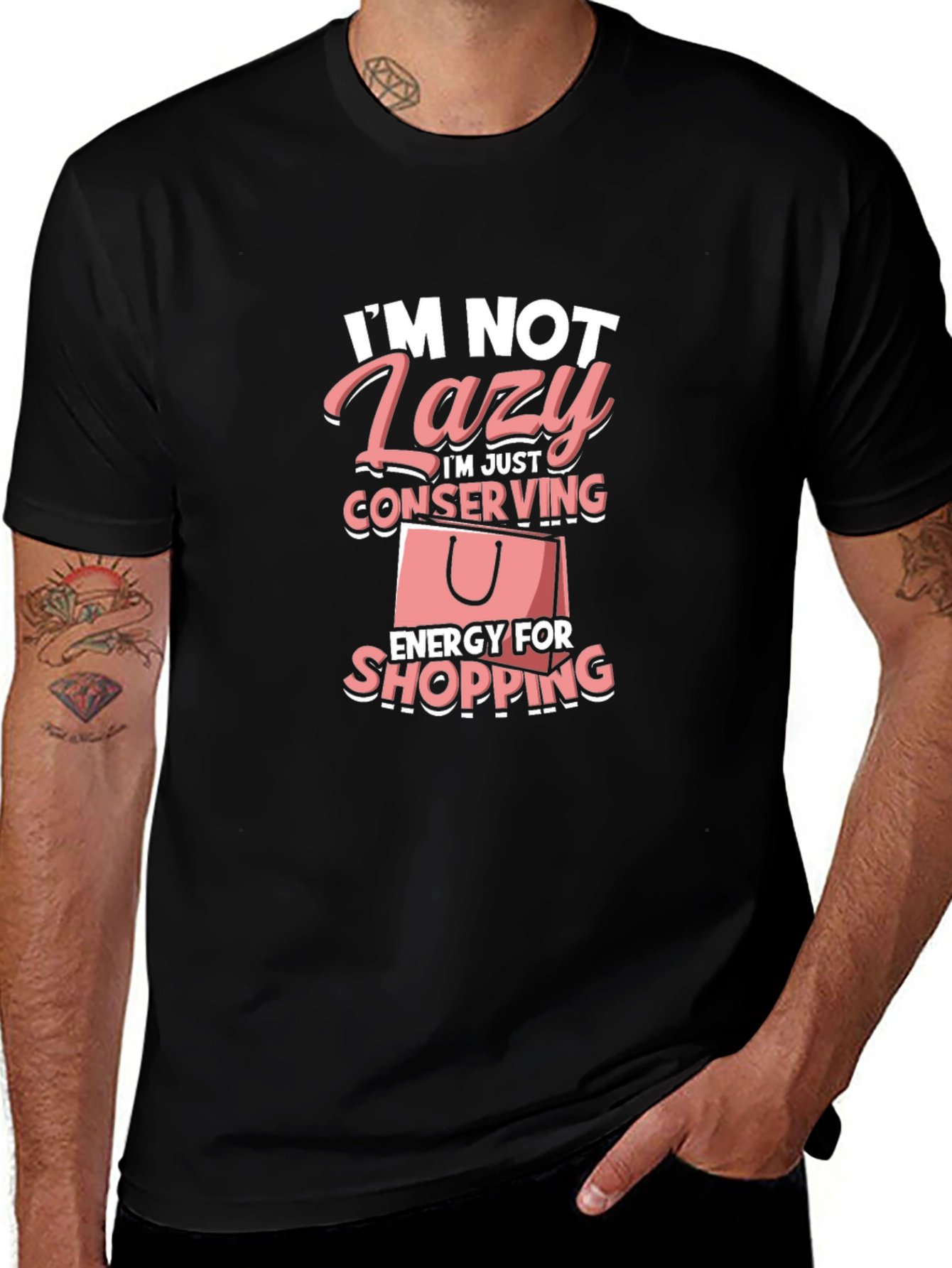 Funny Lazy Shopping T-Shirt: Conserving Energy Tee