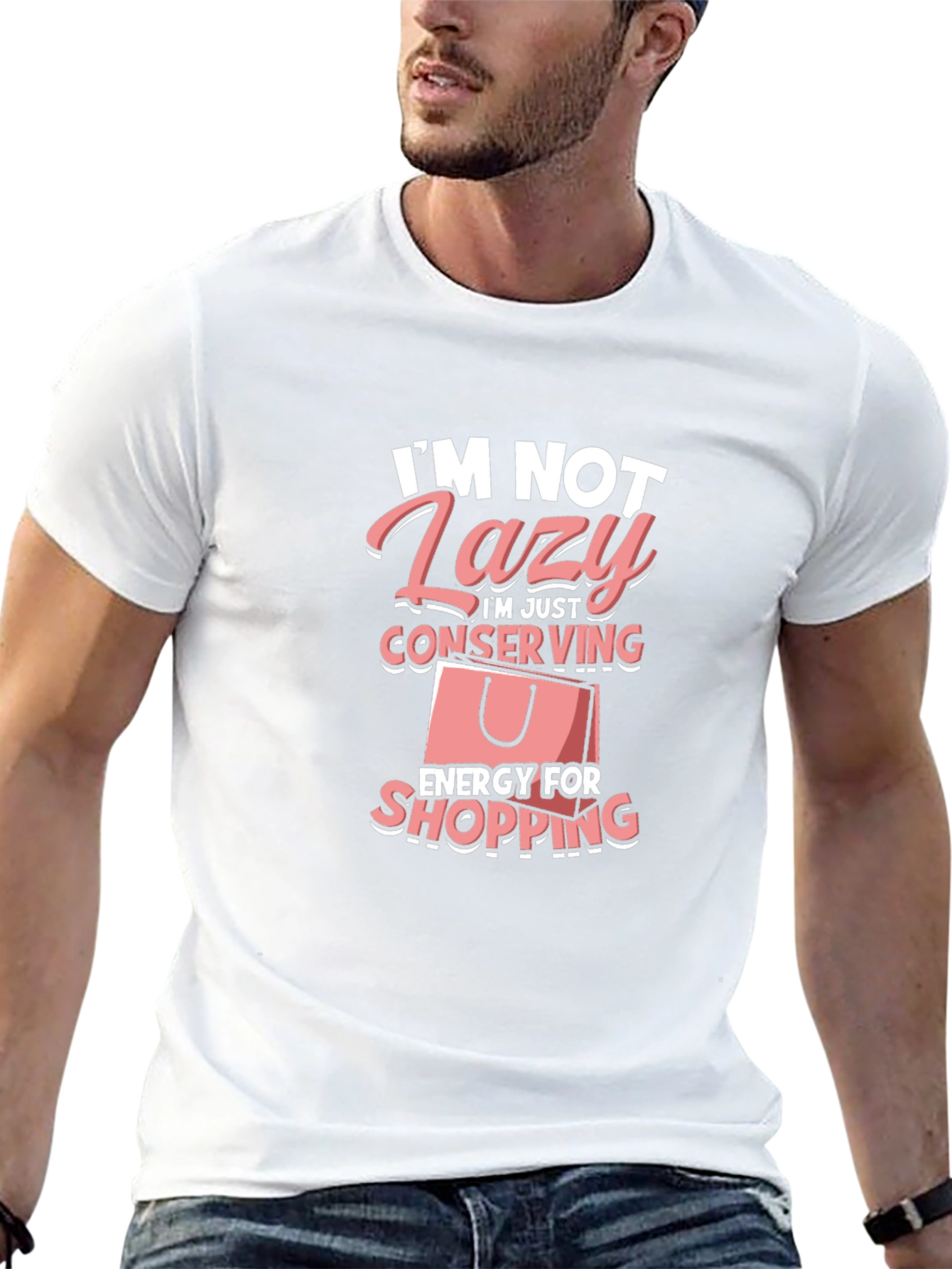 Funny Lazy Shopping T-Shirt: Conserving Energy Tee