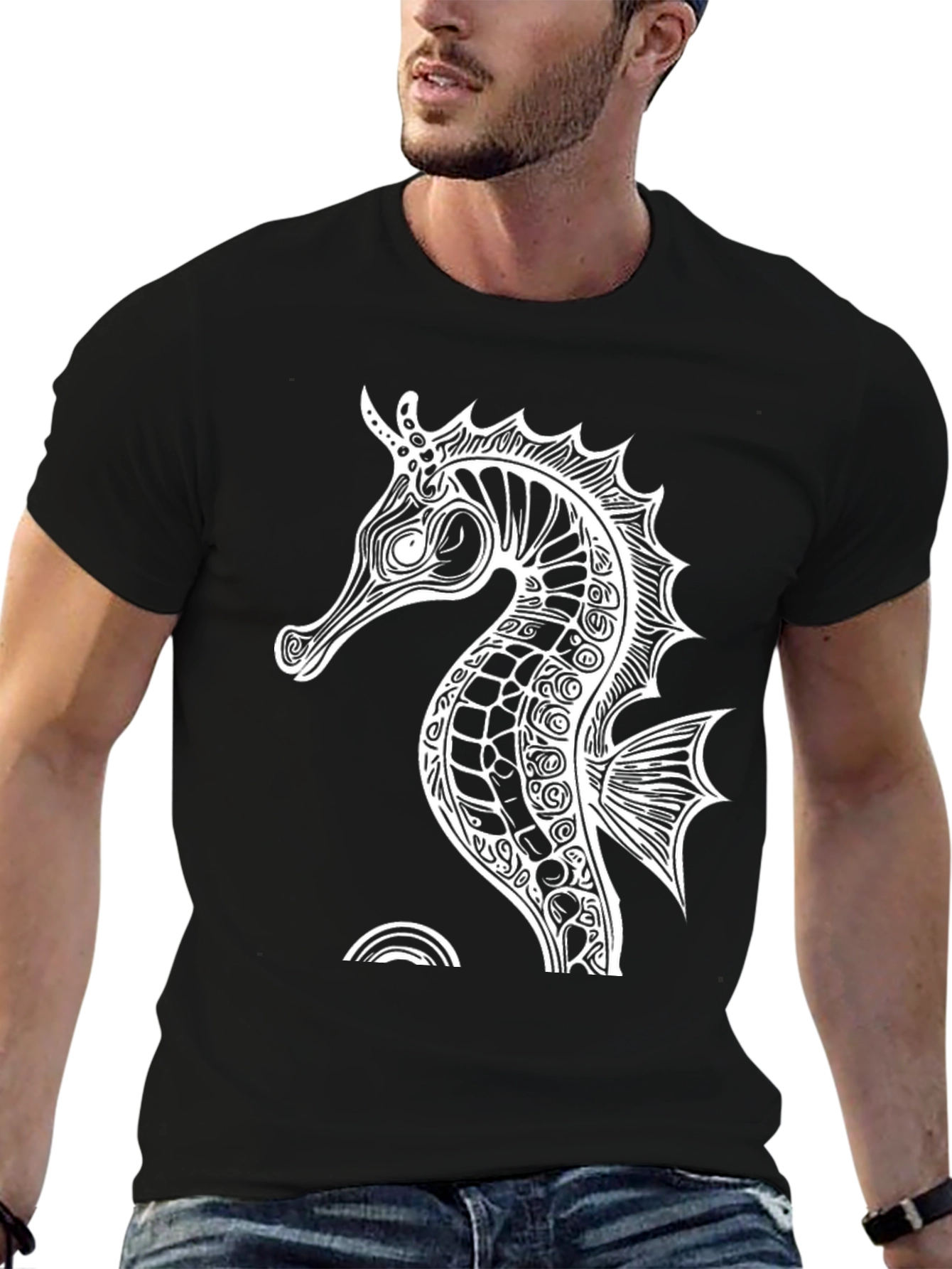 Seahorse Graphic Tee - Stylish Black T-Shirt