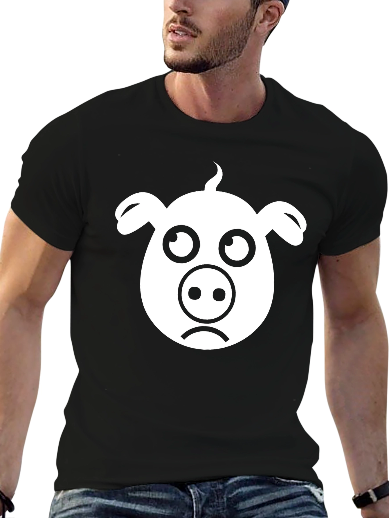 Sad Piggy T-Shirt - Black Cotton Tee