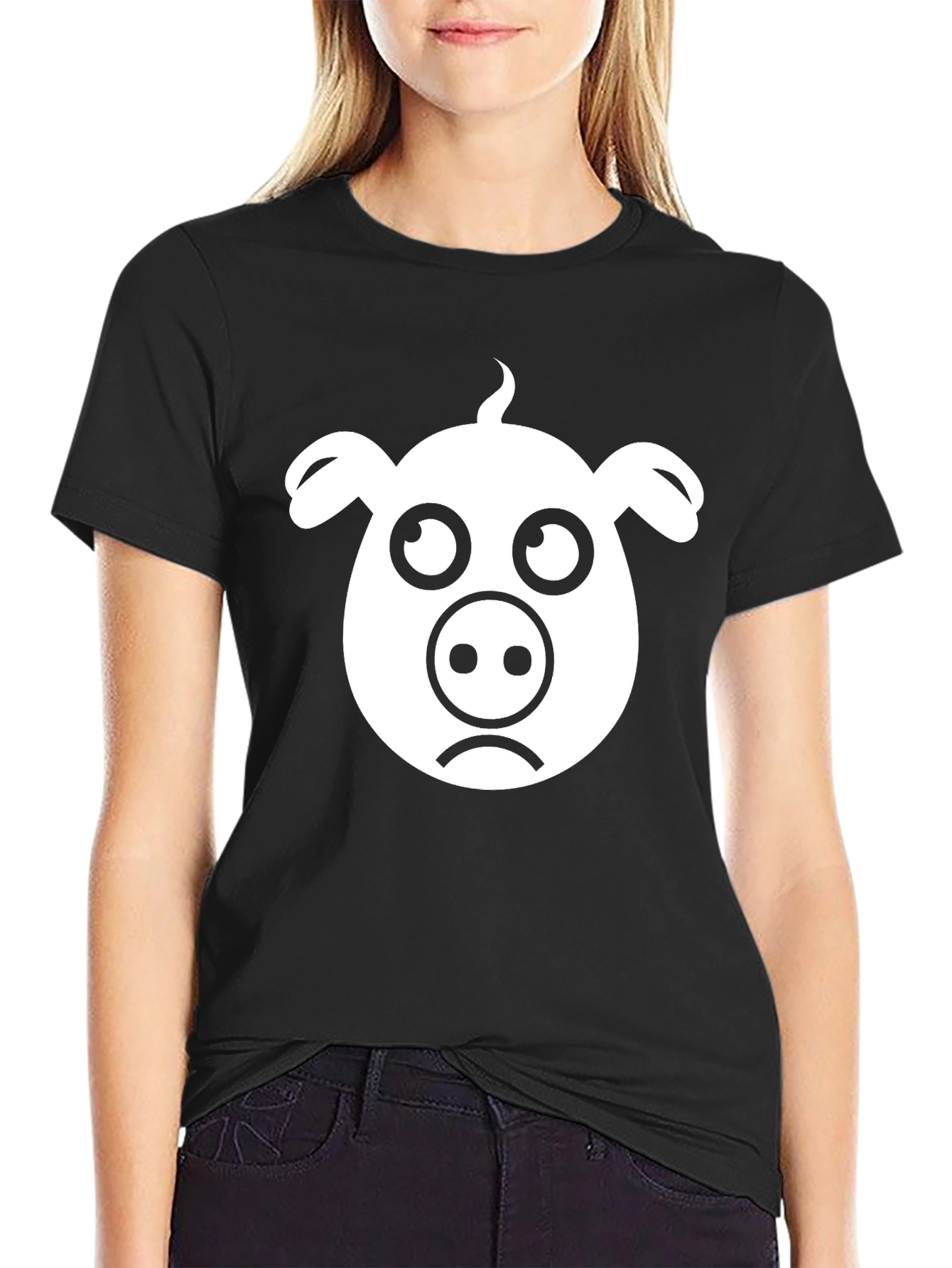 Sad Piggy T-Shirt - Black Cotton Tee