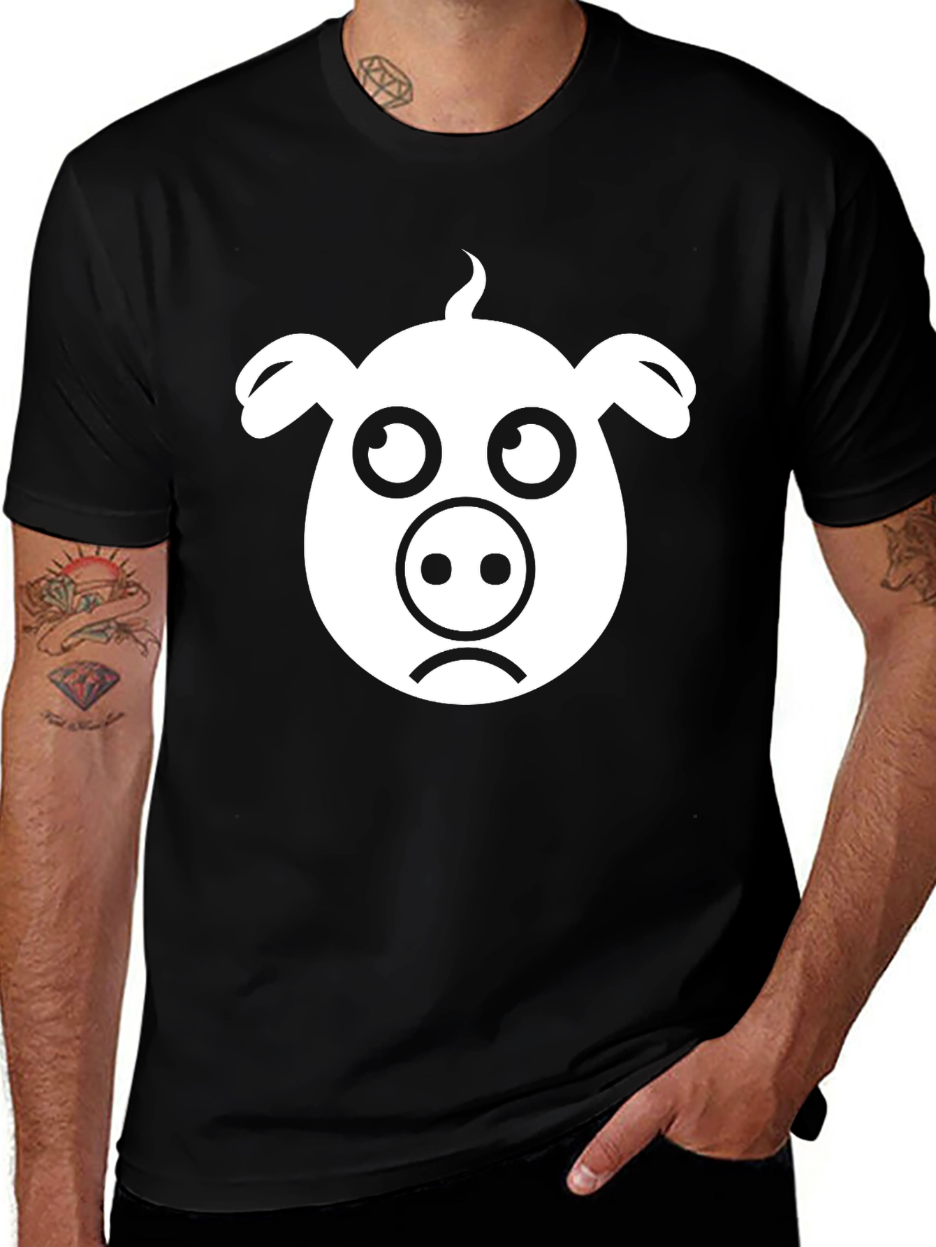 Sad Piggy T-Shirt - Black Cotton Tee