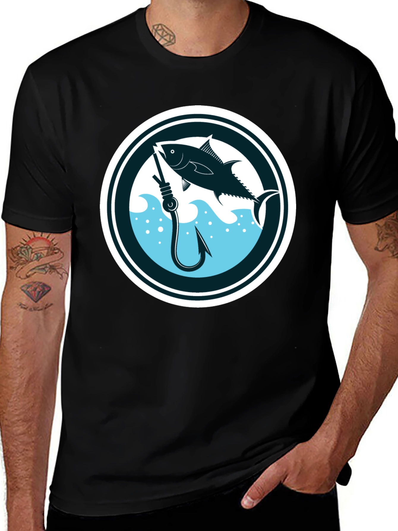 Fishing T-Shirt Tuna Fish Hook Black