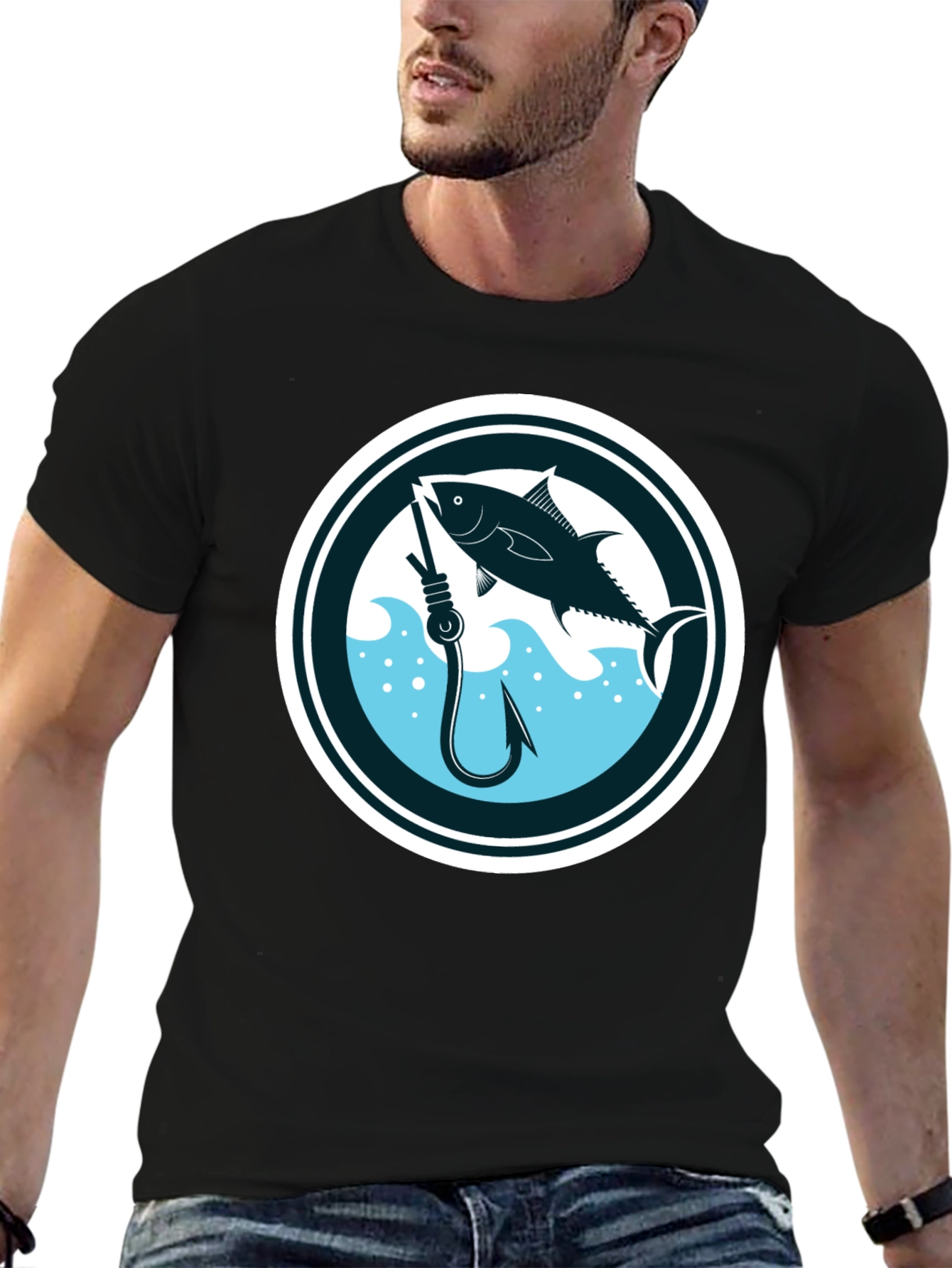 Fishing T-Shirt Tuna Fish Hook Black