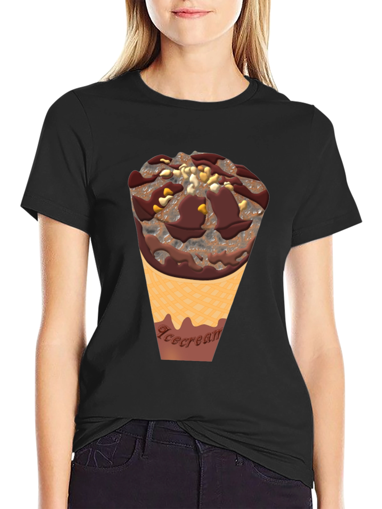 Chocolate Ice Cream Cone Graphic T-Shirt